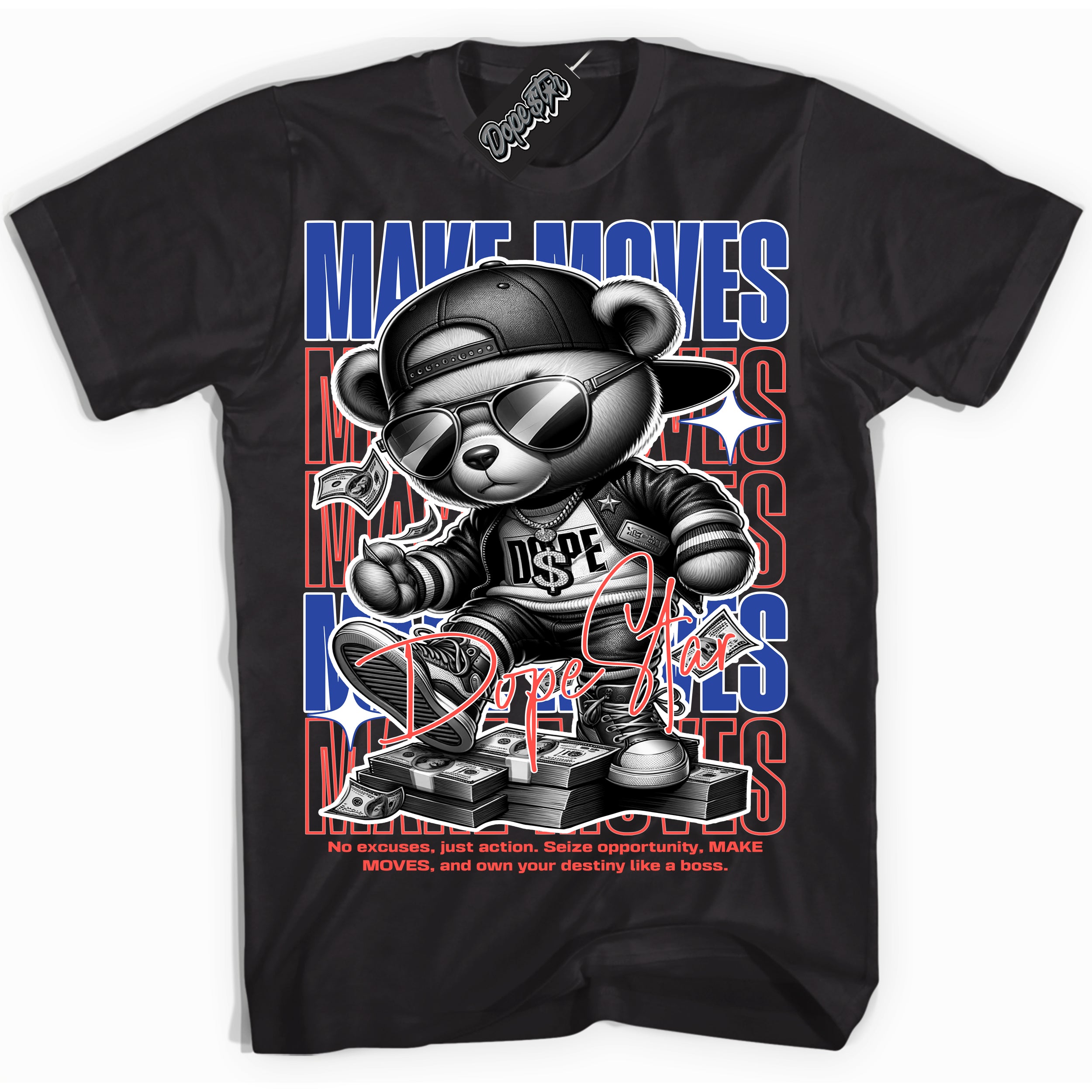 Cool Black Shirt with “ Makin Moves” design that perfectly matches Ultramarine 180s Sneakers.