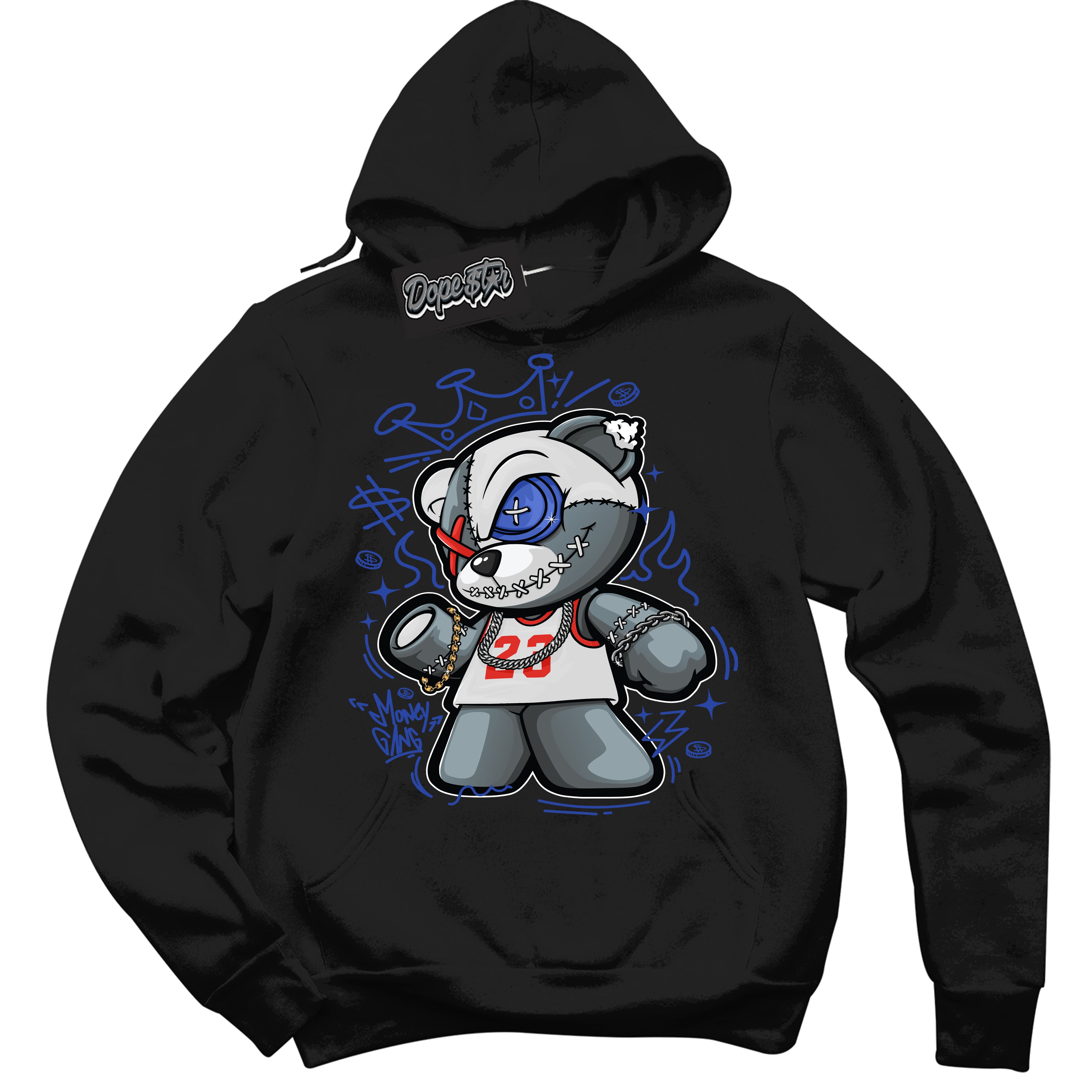 Cool Black Hoodie with “ Money Gang Bear '' design that Perfectly Matches  Ultramarine 180s Sneakers.