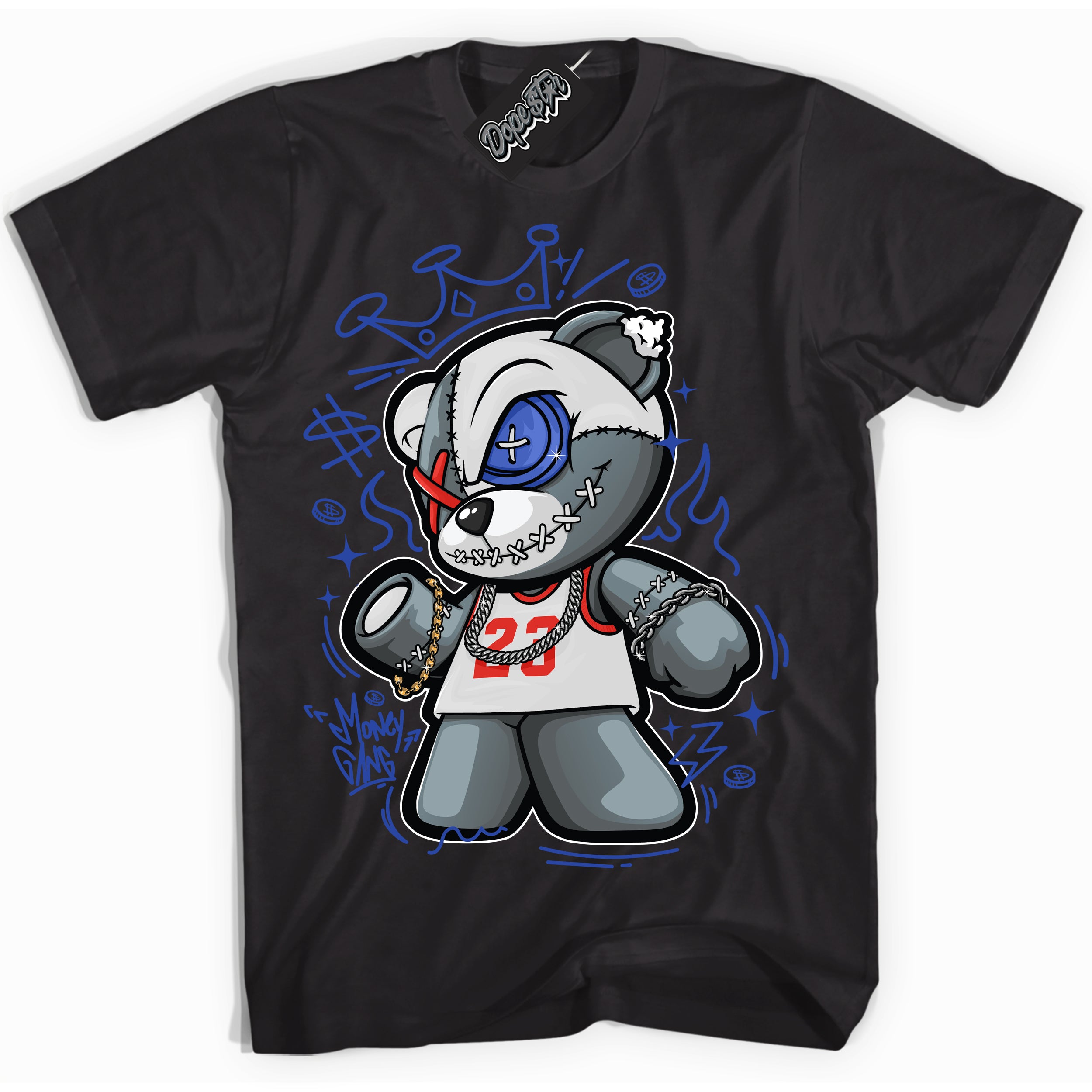 Cool Black Shirt with “ Money Gang Bear ” design that perfectly matches Ultramarine 180s Sneakers.