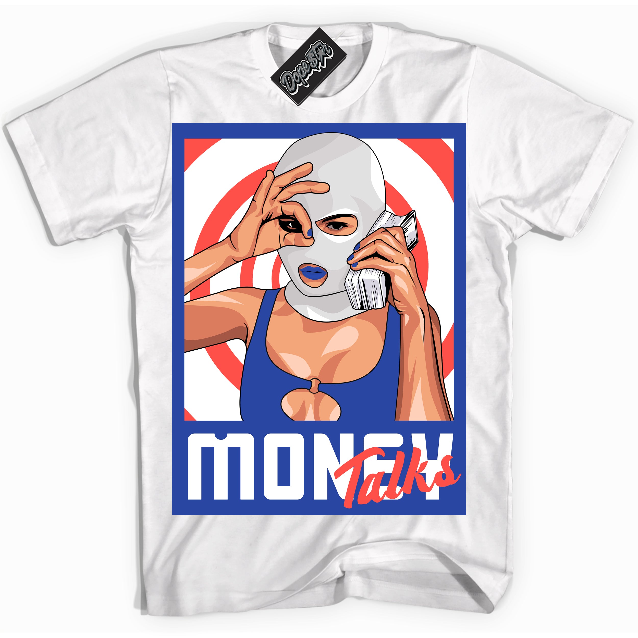 Cool White Shirt with “ Money Talks ” design that perfectly matches Ultramarine 180s Sneakers.