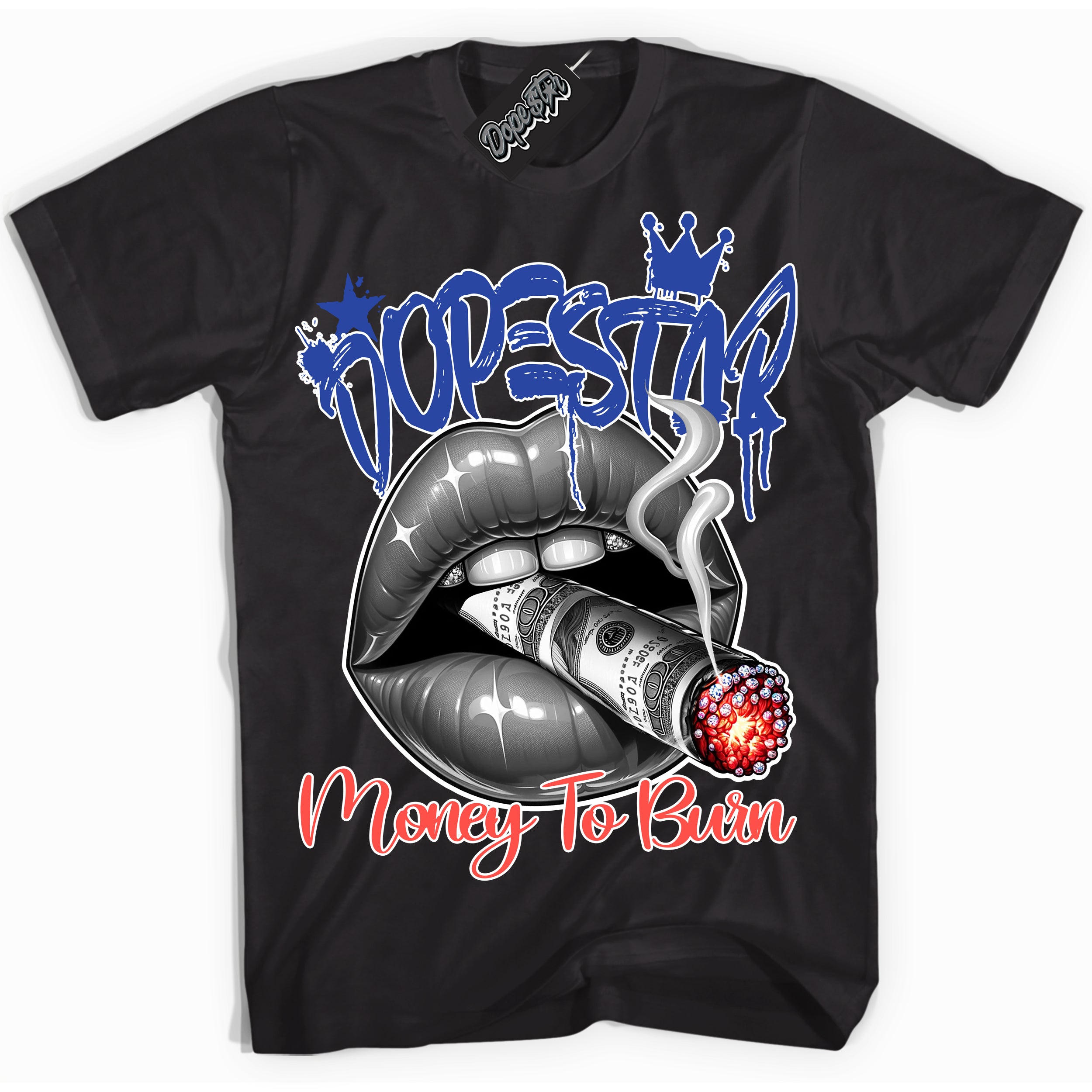 Cool Black Shirt with “ Money To Burn” design that perfectly matches Ultramarine 180s Sneakers.