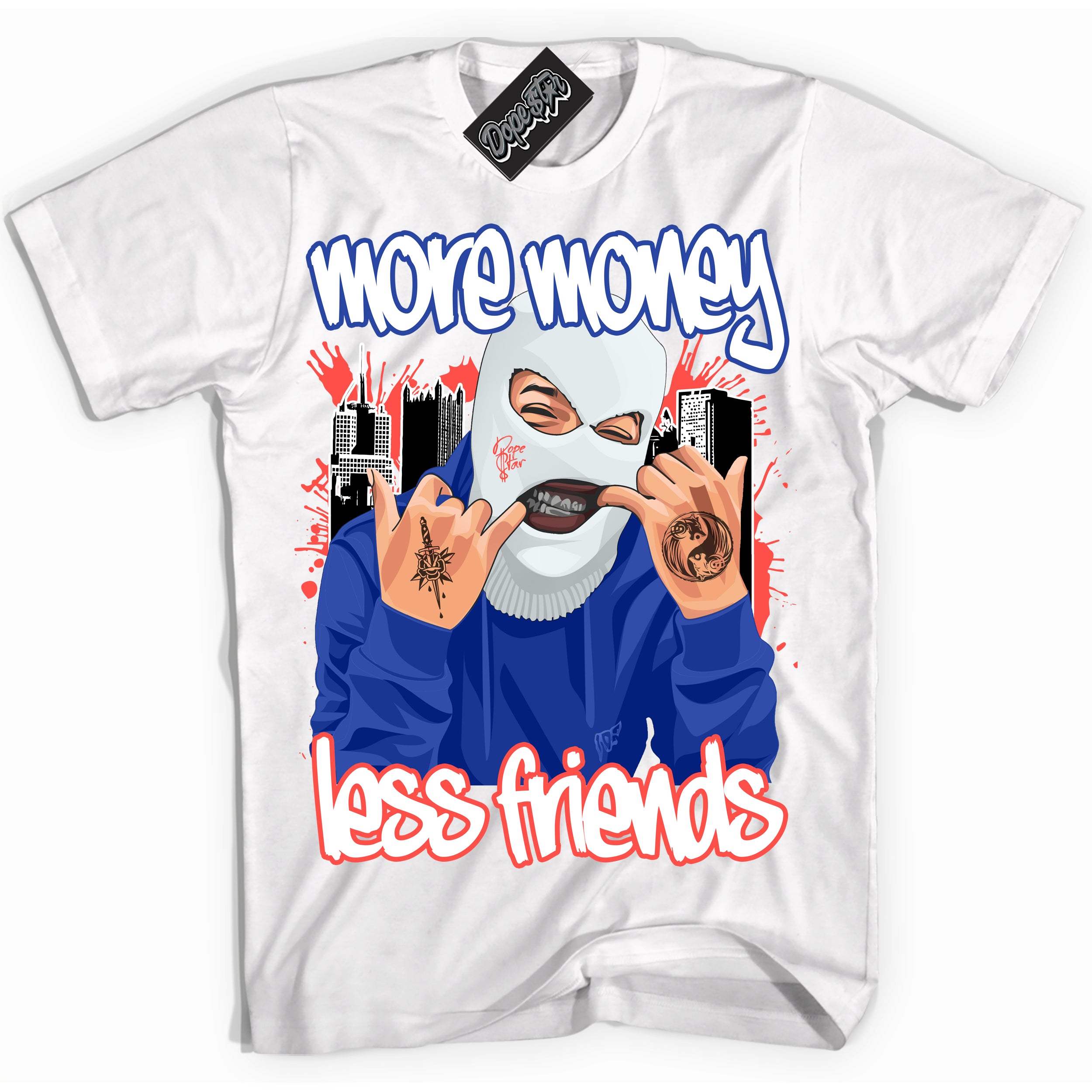 Cool White Shirt with “ More Money Less Friends ” design that perfectly matches Ultramarine 180s Sneakers.