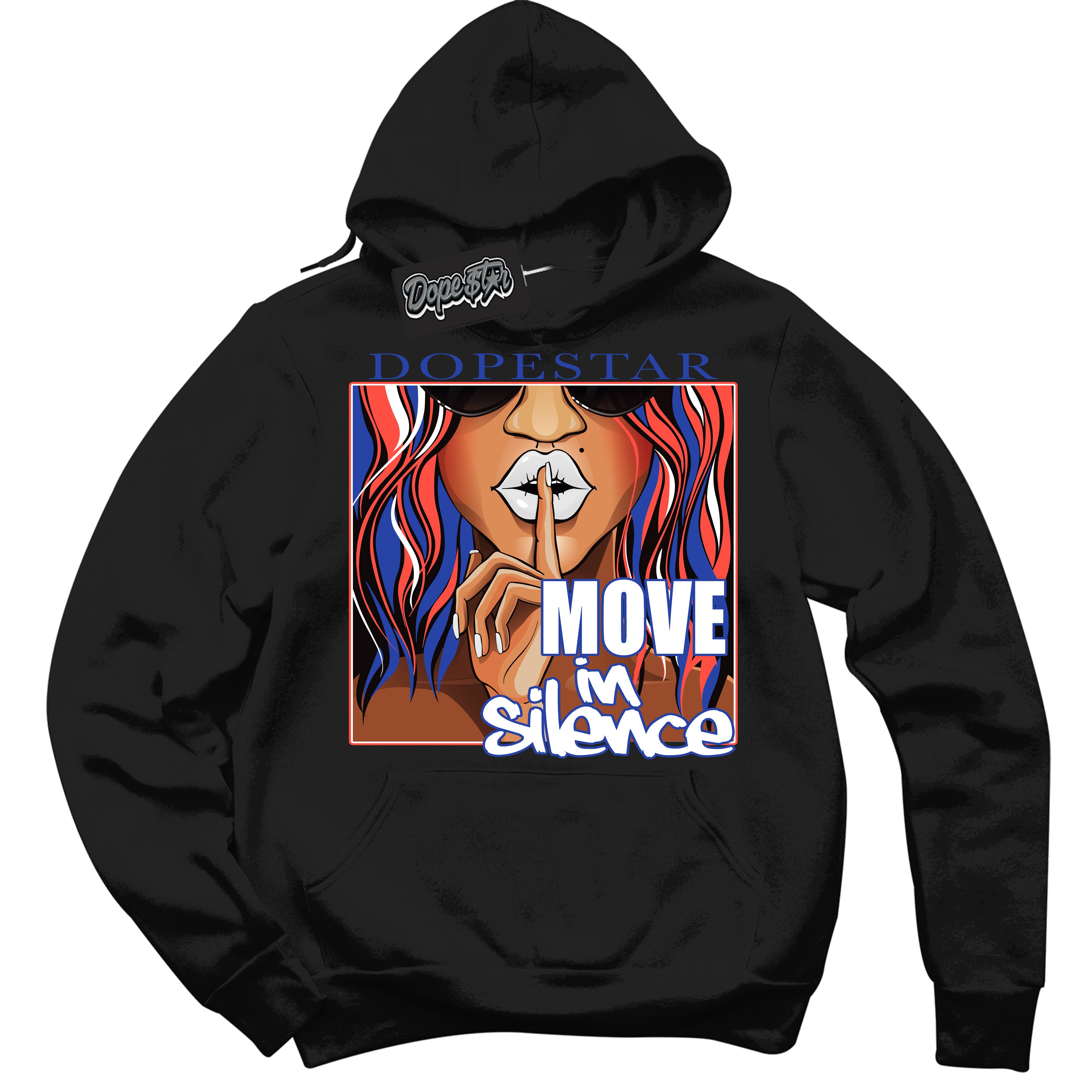 Cool Black Hoodie with “ Move In Silence '' design that Perfectly Matches  Ultramarine 180s Sneakers.