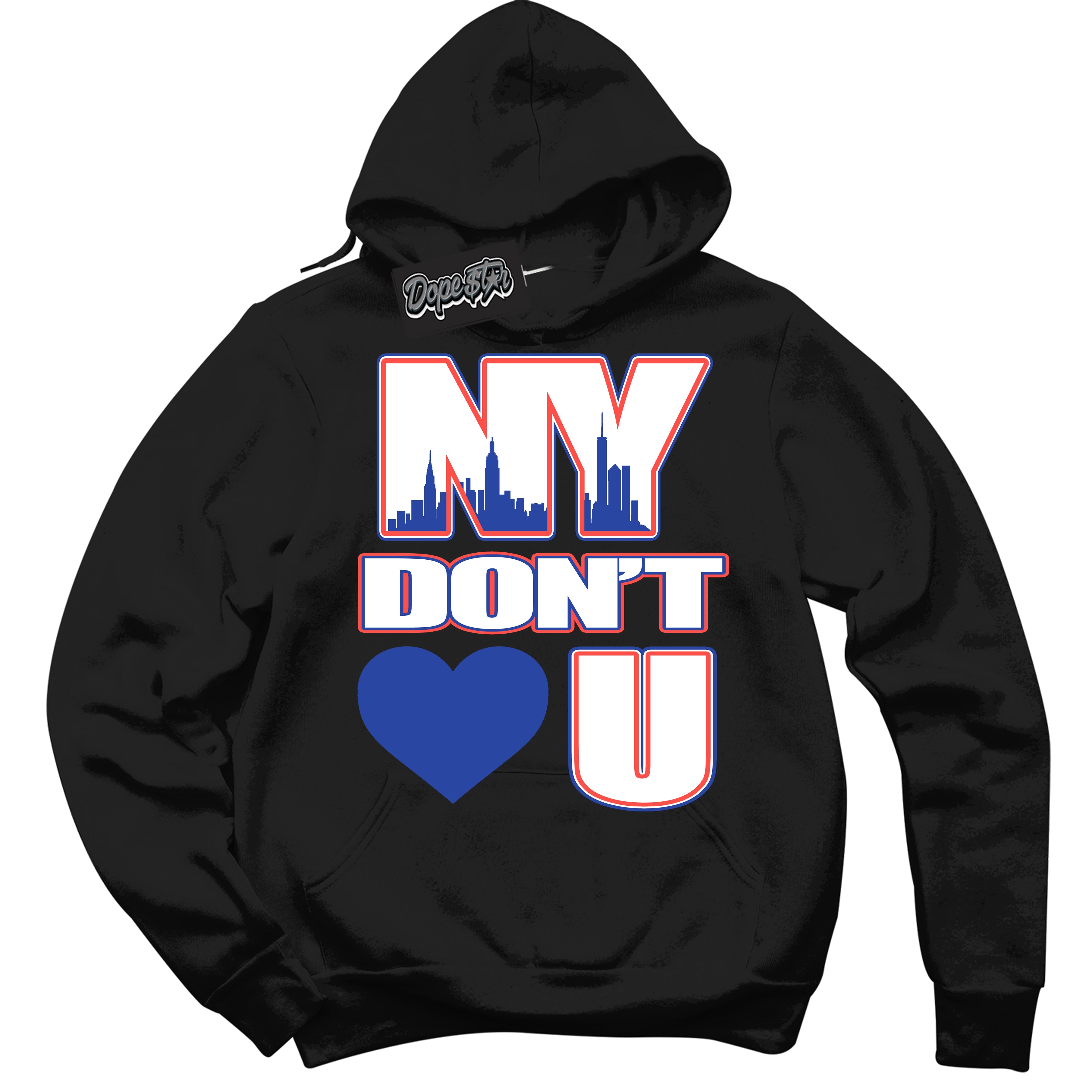 Cool Black Hoodie with “ NY Don't Love You '' design that Perfectly Matches  Ultramarine 180s Sneakers.