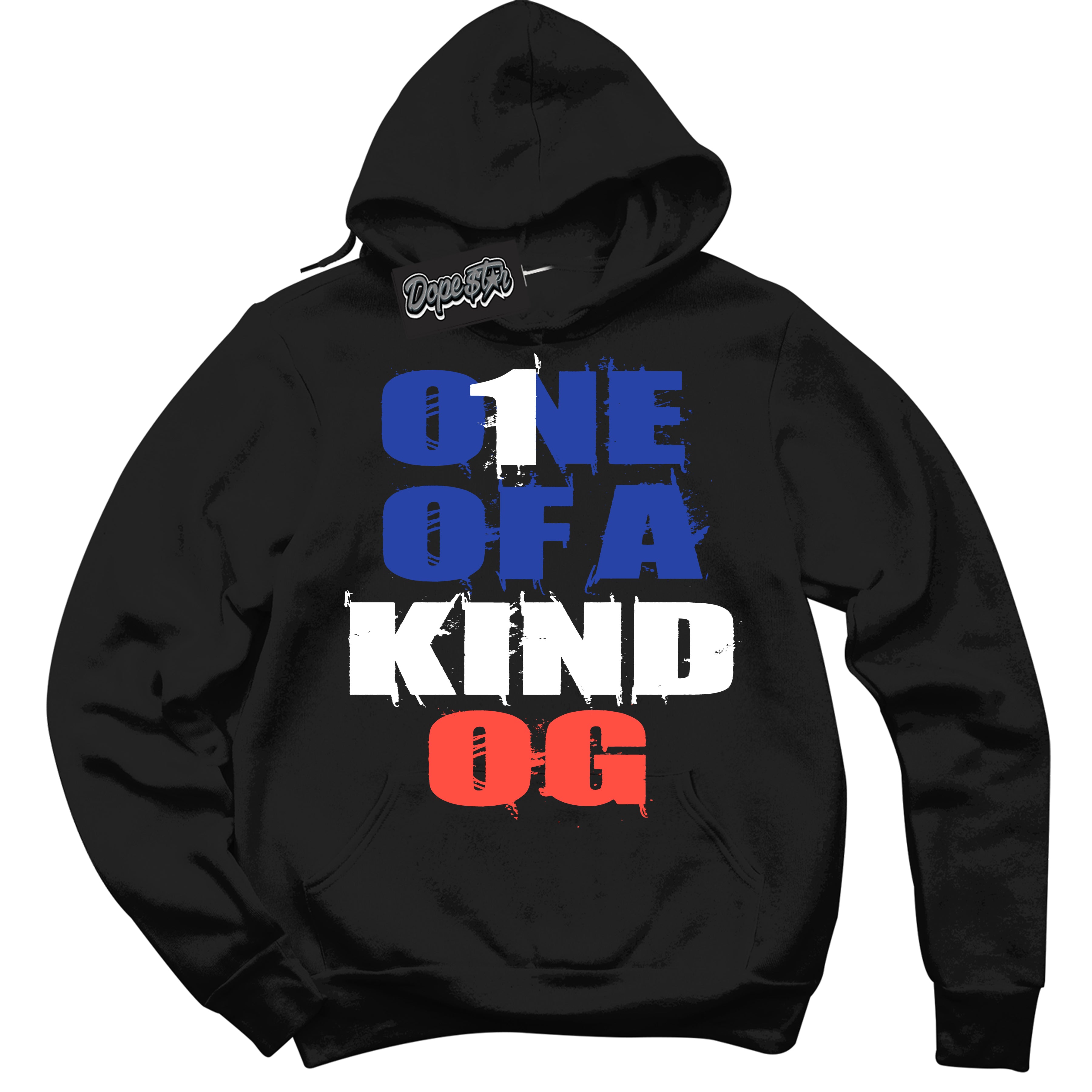 Cool Black Hoodie with “ One Of A Kind '' design that Perfectly Matches  Ultramarine 180s Sneakers.