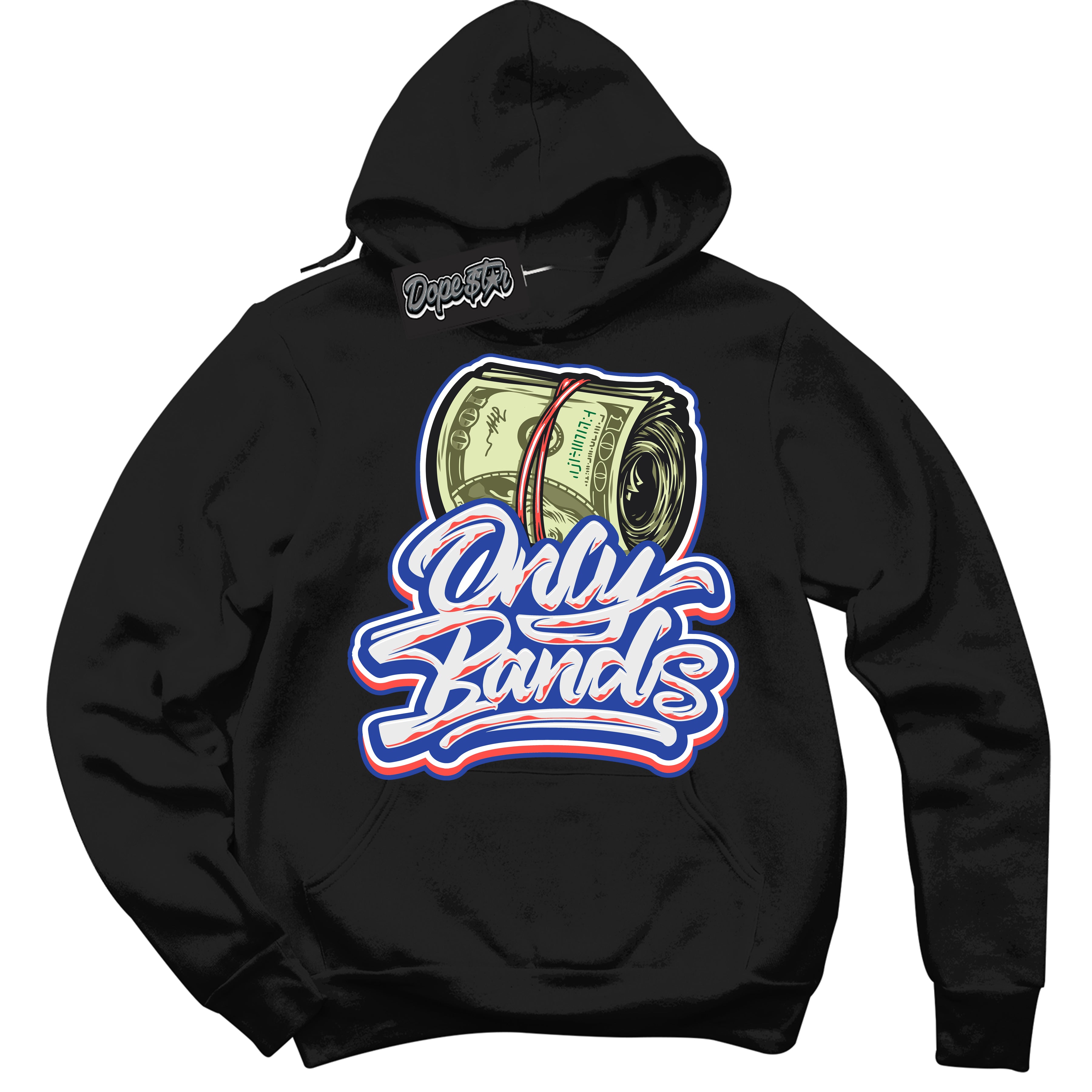 Cool Black Hoodie with “ Only Bands '' design that Perfectly Matches  Ultramarine 180s Sneakers.