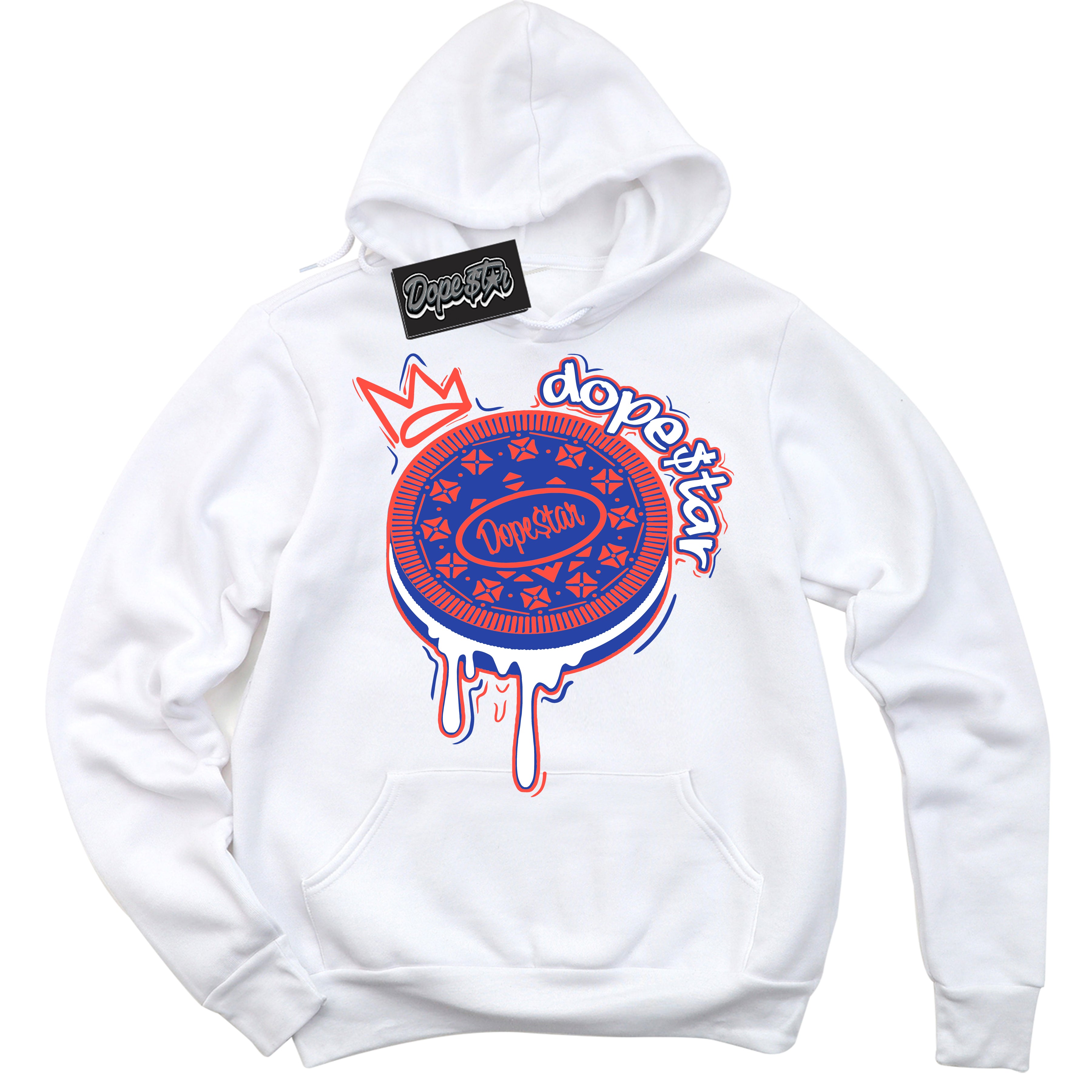 Cool White Hoodie with “ Oreo DS '' design that Perfectly Matches  Ultramarine 180s Sneakers.