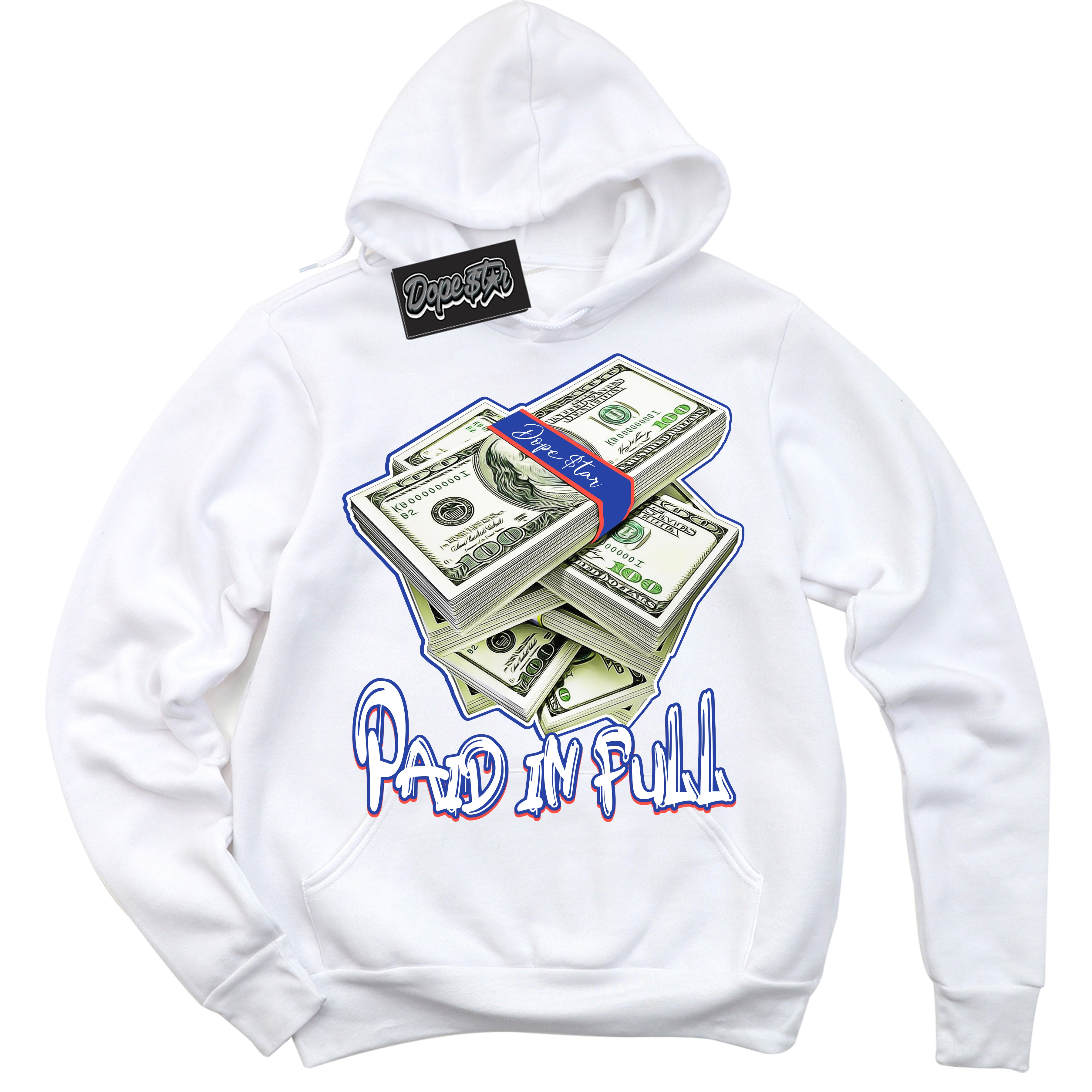 Cool White Hoodie with “ Paid In Full '' design that Perfectly Matches  Ultramarine 180s Sneakers.