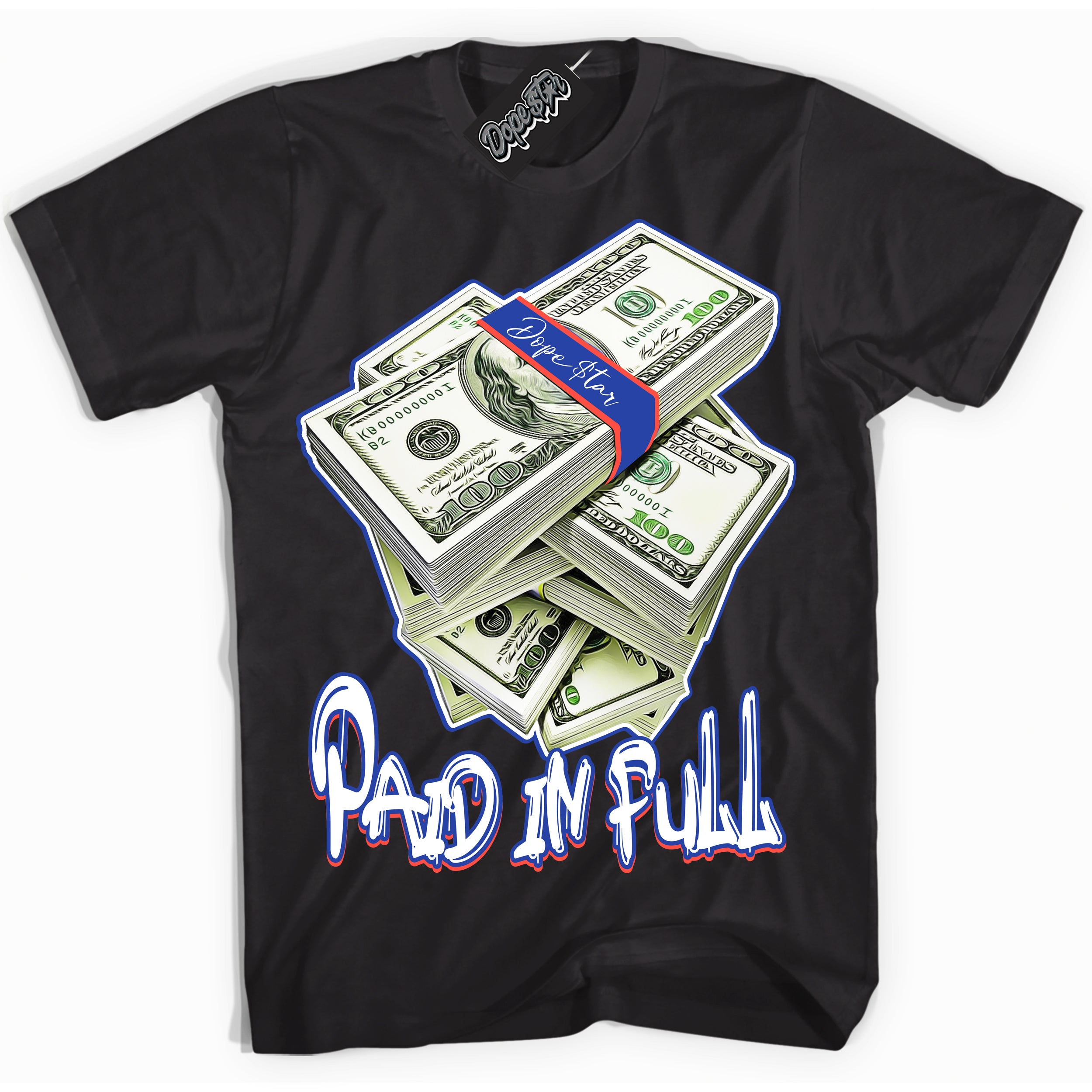 Cool Black Shirt with “ Paid In Full ” design that perfectly matches Ultramarine 180s Sneakers.