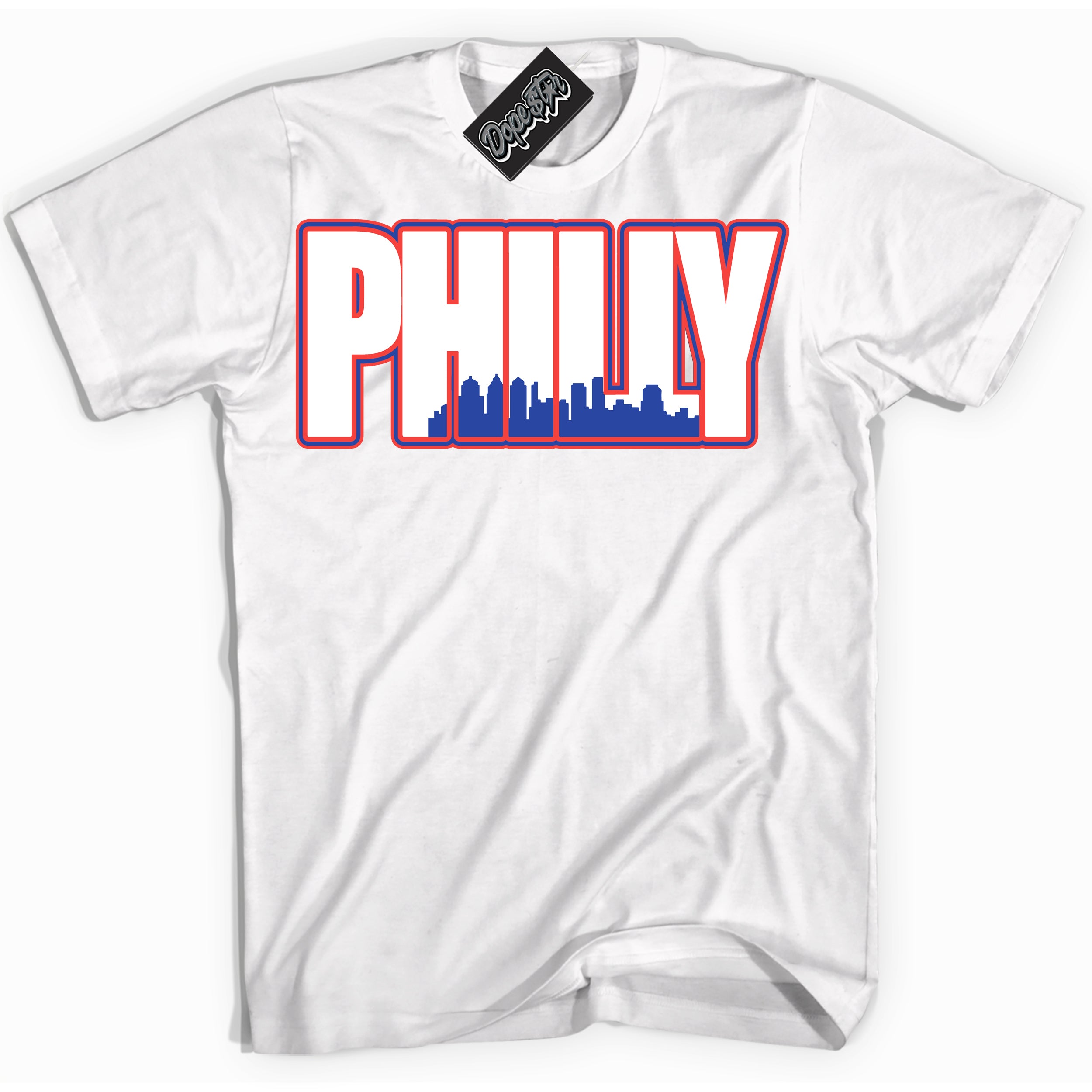 Cool White Shirt with “ Philly ” design that perfectly matches Ultramarine 180s Sneakers.