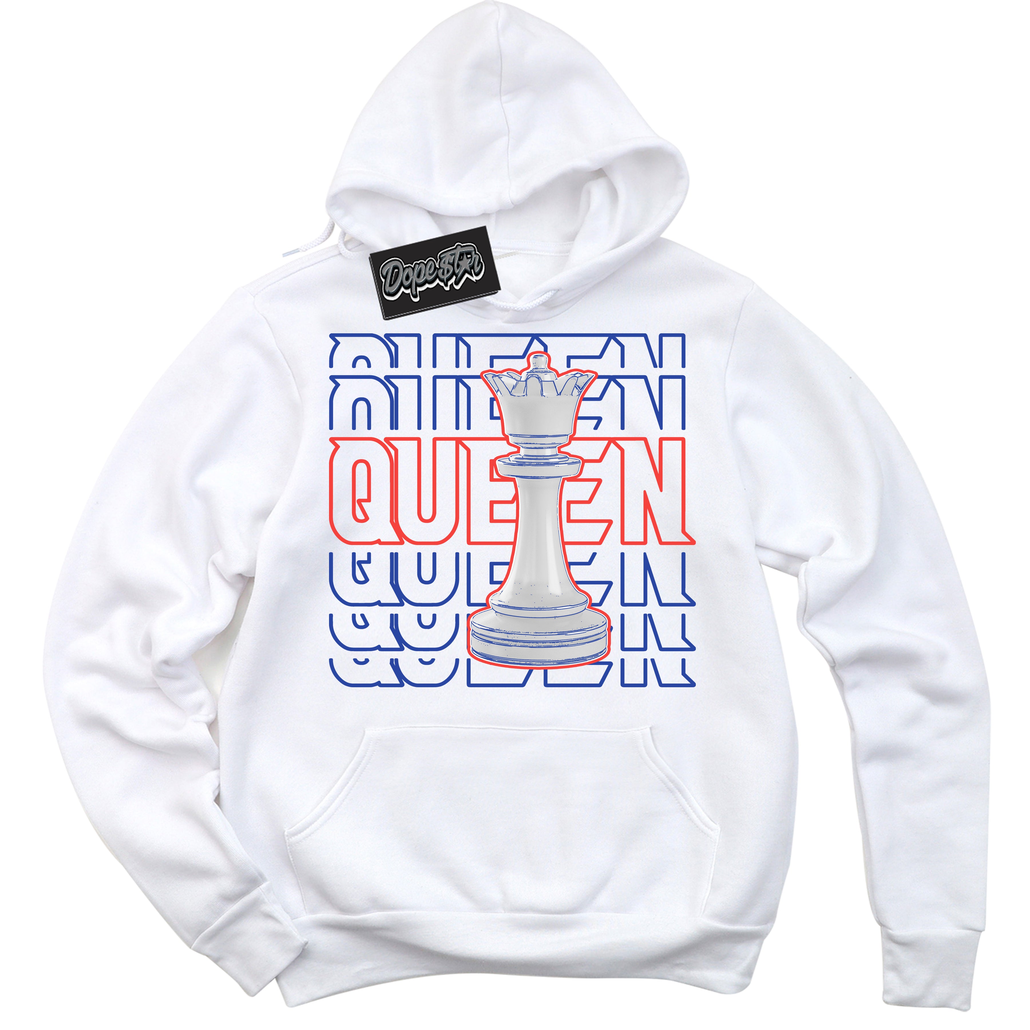 Cool White Hoodie with “ Queen Chess '' design that Perfectly Matches  Ultramarine 180s Sneakers.