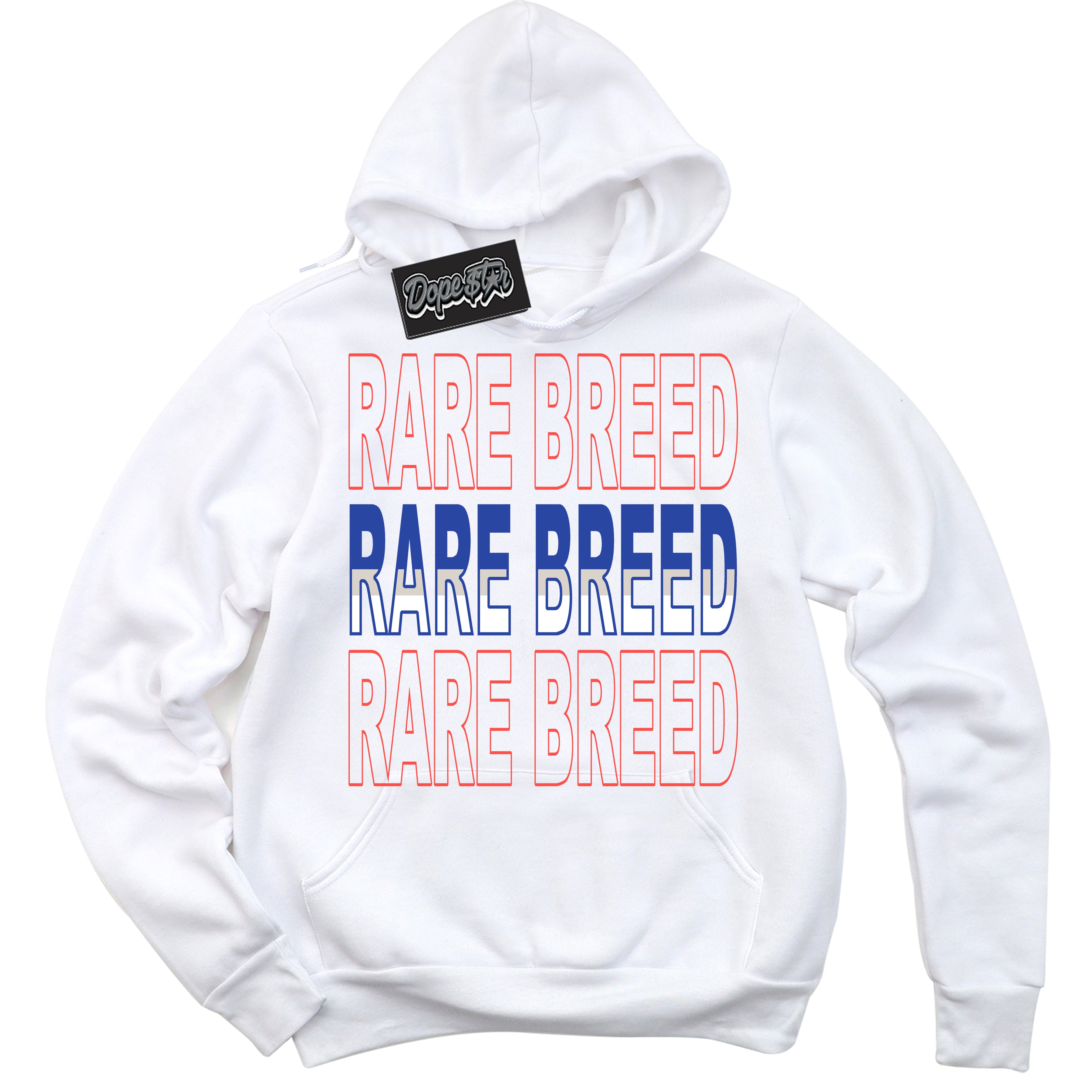 Cool White Hoodie with “ Rare Breed '' design that Perfectly Matches  Ultramarine 180s Sneakers.