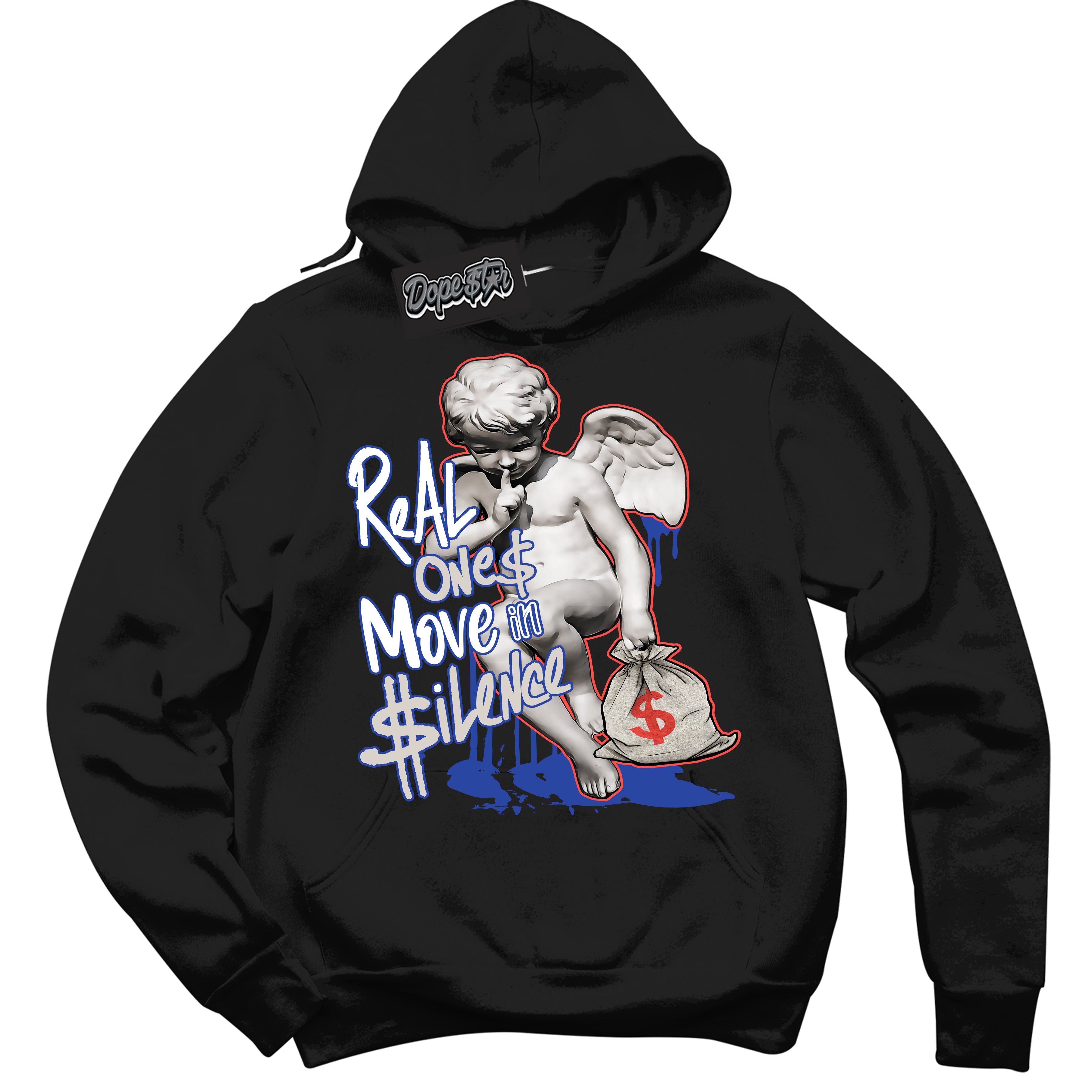 Cool Black Hoodie with “ Real Ones Cherub '' design that Perfectly Matches  Ultramarine 180s Sneakers.