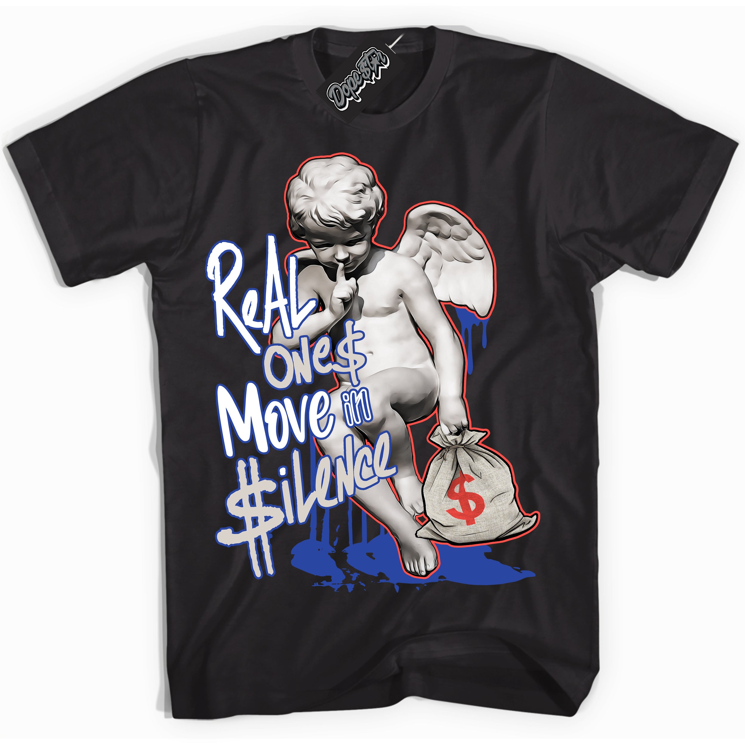 Cool Black Shirt with “ Real Ones Cherub ” design that perfectly matches Ultramarine 180s Sneakers.