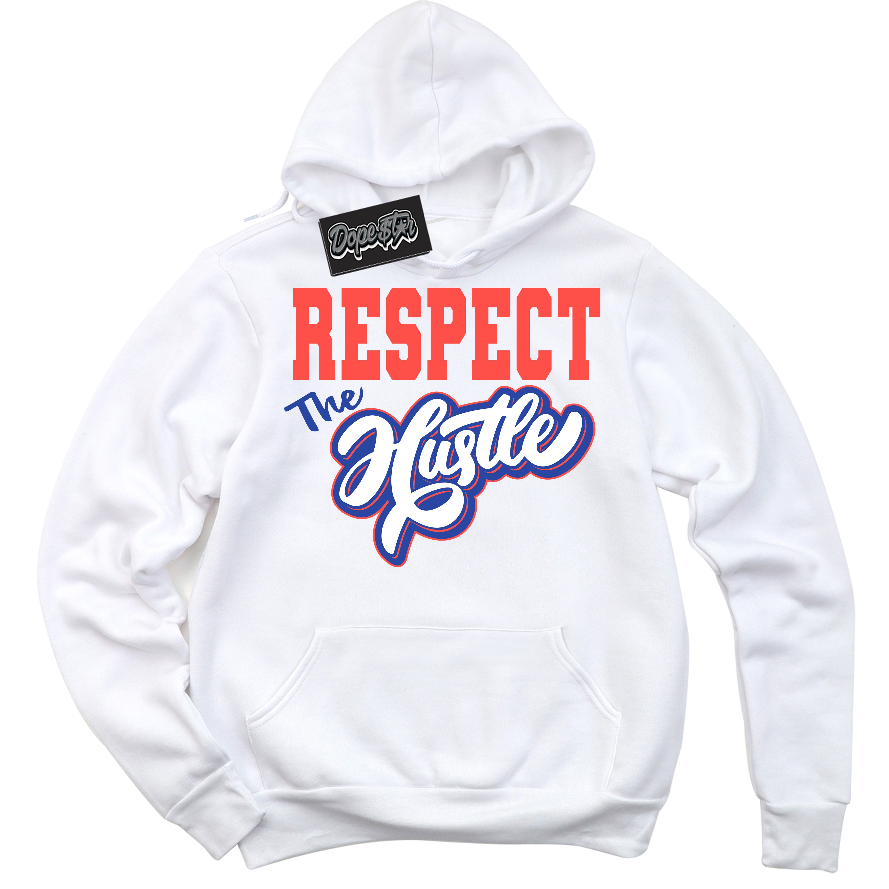 Cool White Hoodie with “ Respect The Hustle '' design that Perfectly Matches  Ultramarine 180s Sneakers.