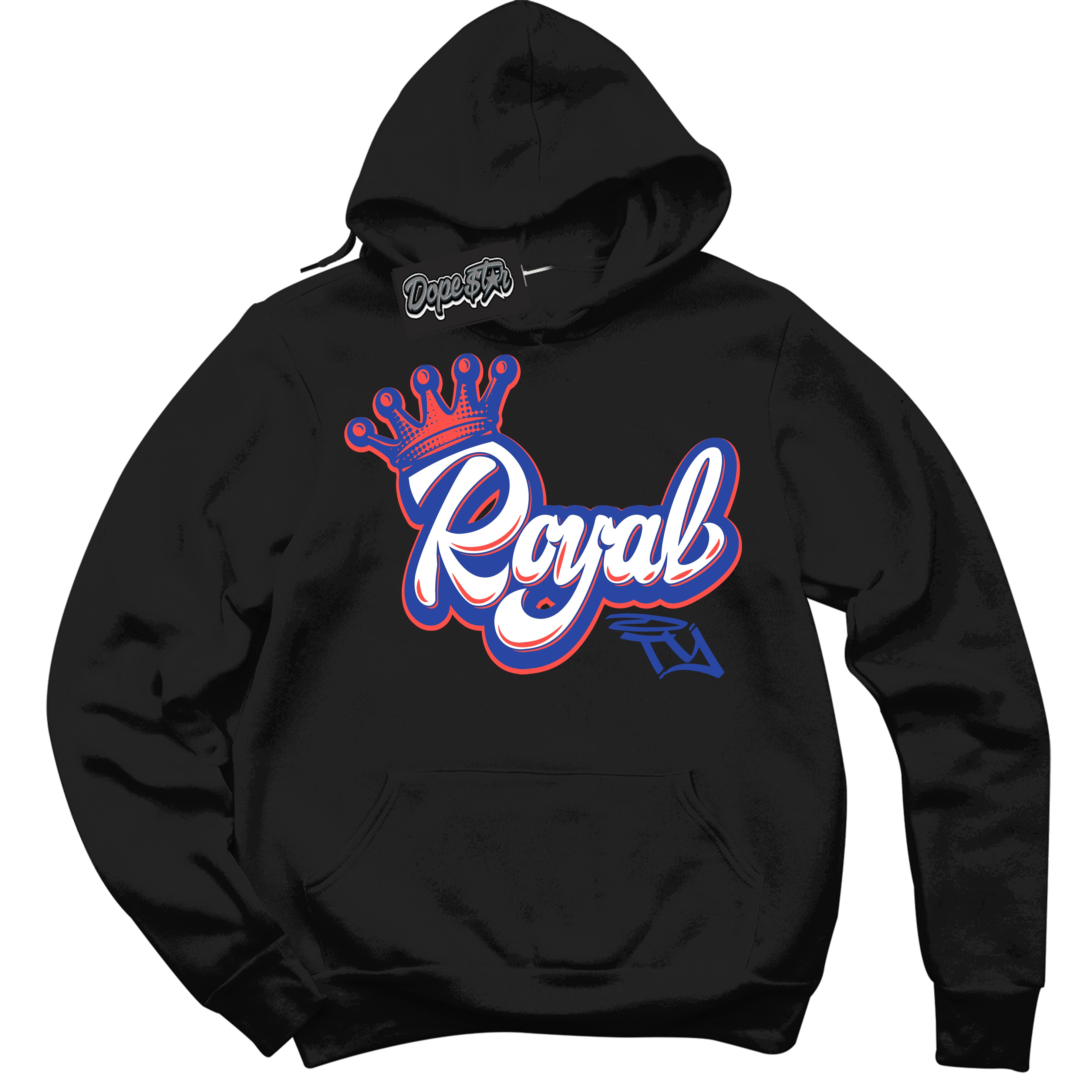 Cool Black Hoodie with “ Royalty '' design that Perfectly Matches  Ultramarine 180s Sneakers.