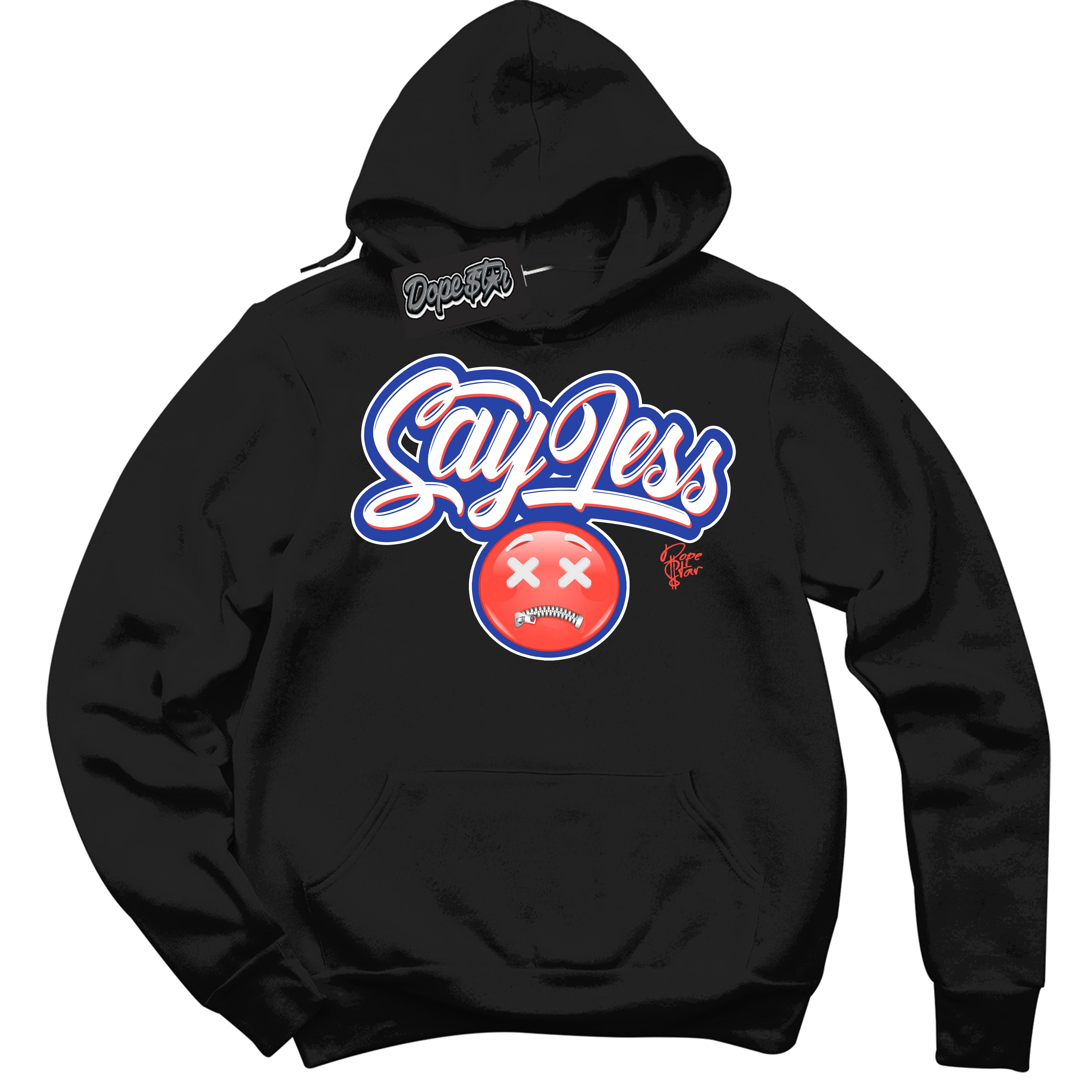 Cool Black Hoodie with “ Say Less '' design that Perfectly Matches  Ultramarine 180s Sneakers.