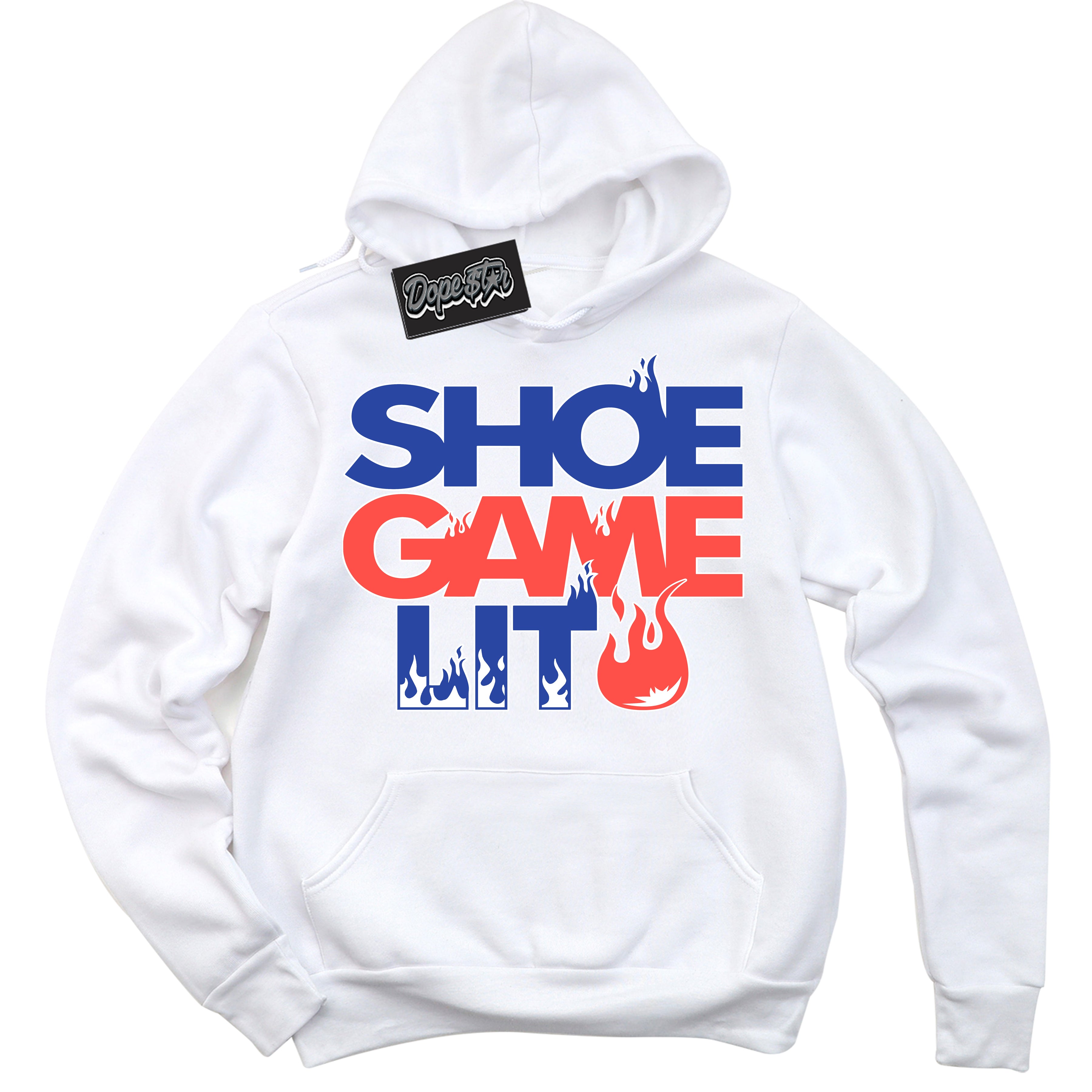 Cool White Hoodie with “ Shoe Game Lit '' design that Perfectly Matches  Ultramarine 180s Sneakers.