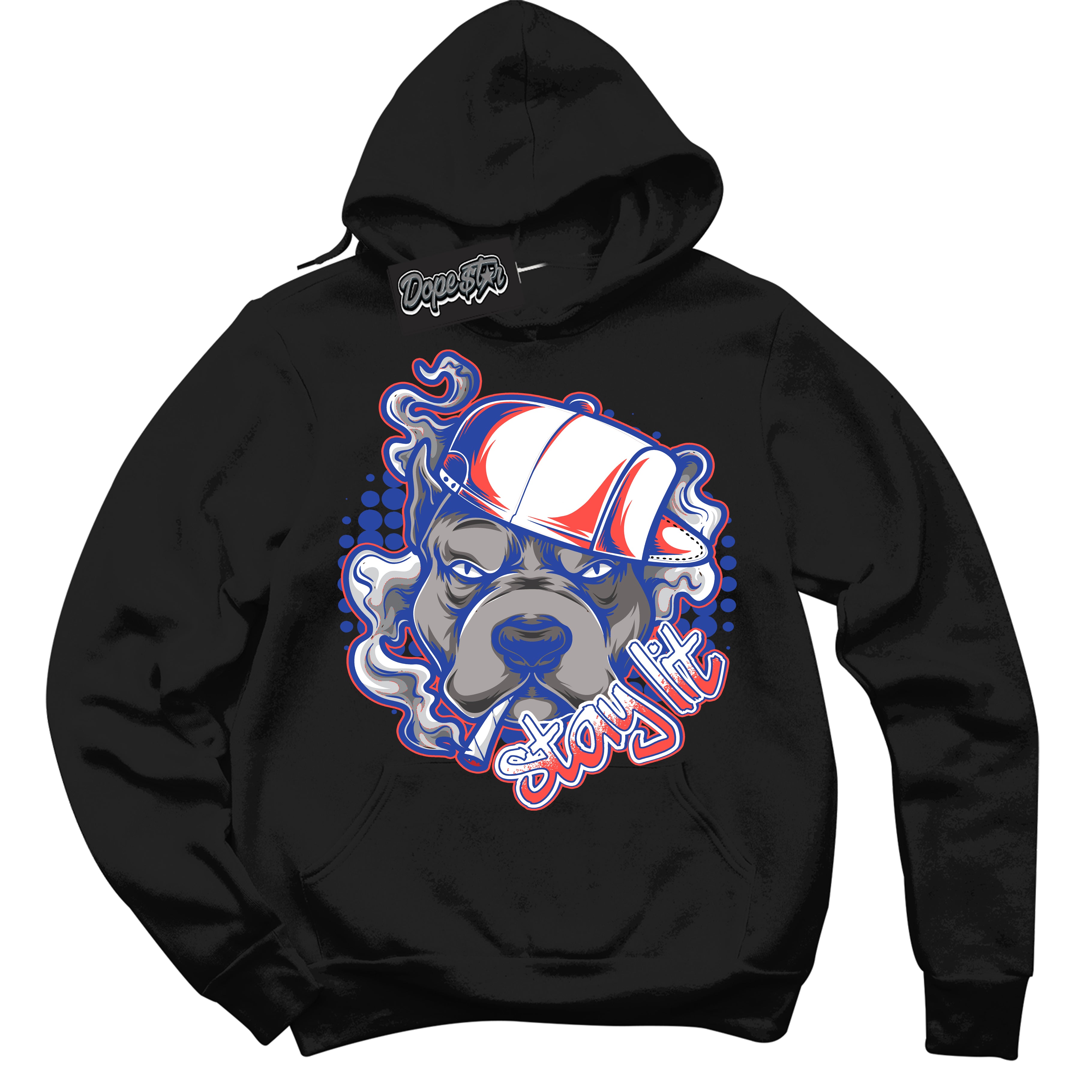 Cool Black Hoodie with “ Stay Lit '' design that Perfectly Matches  Ultramarine 180s Sneakers.