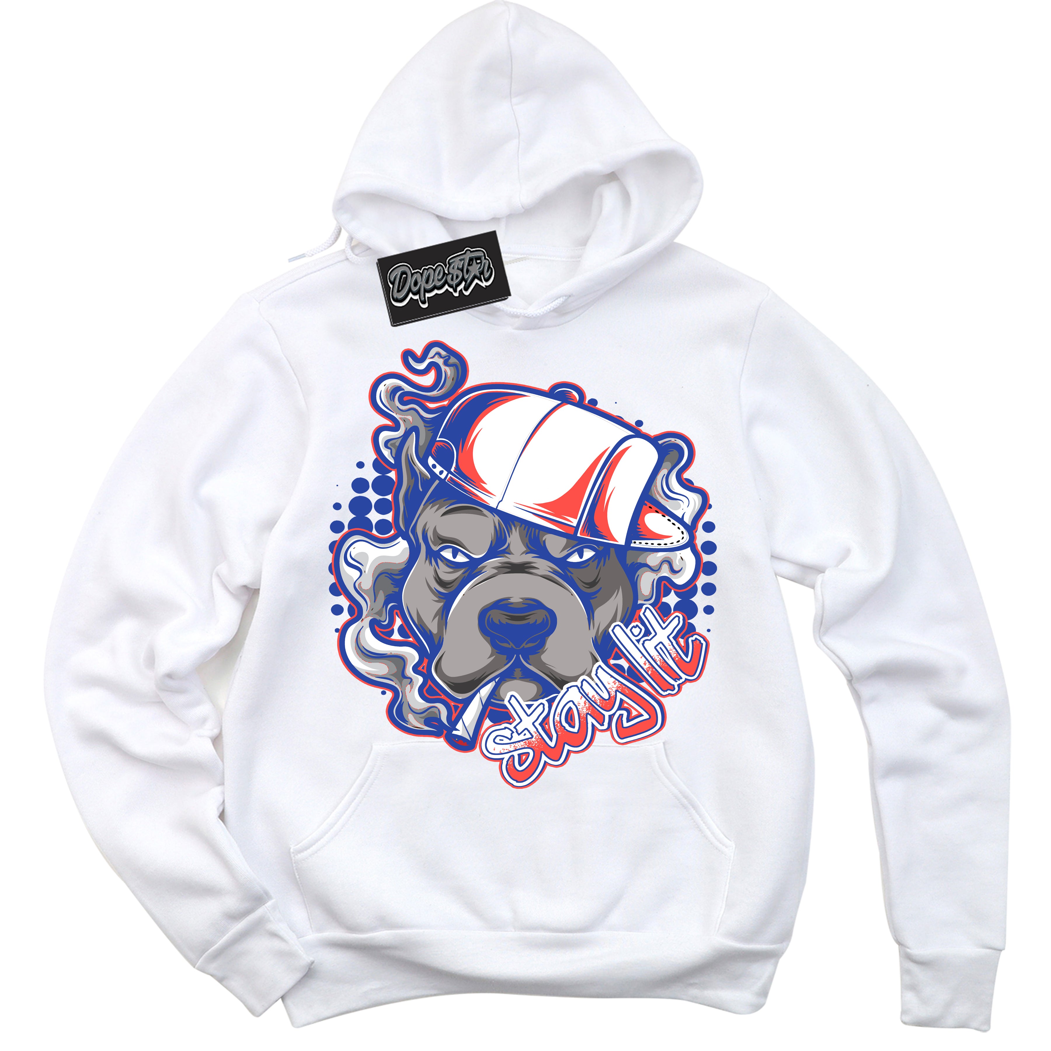 Cool White Hoodie with “ Stay Lit '' design that Perfectly Matches  Ultramarine 180s Sneakers.