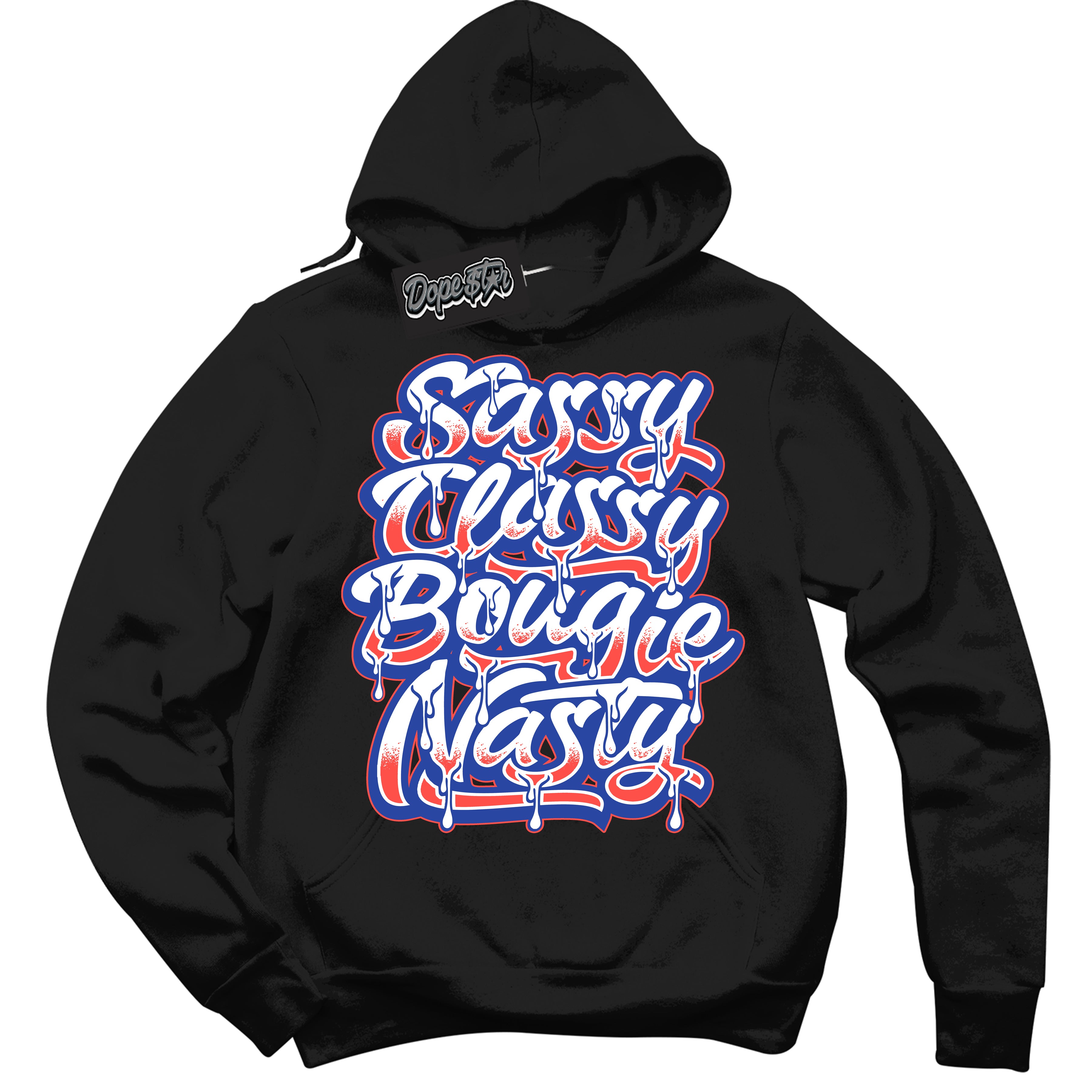 Cool Black Hoodie with “ Sassy Classy '' design that Perfectly Matches  Ultramarine 180s Sneakers.