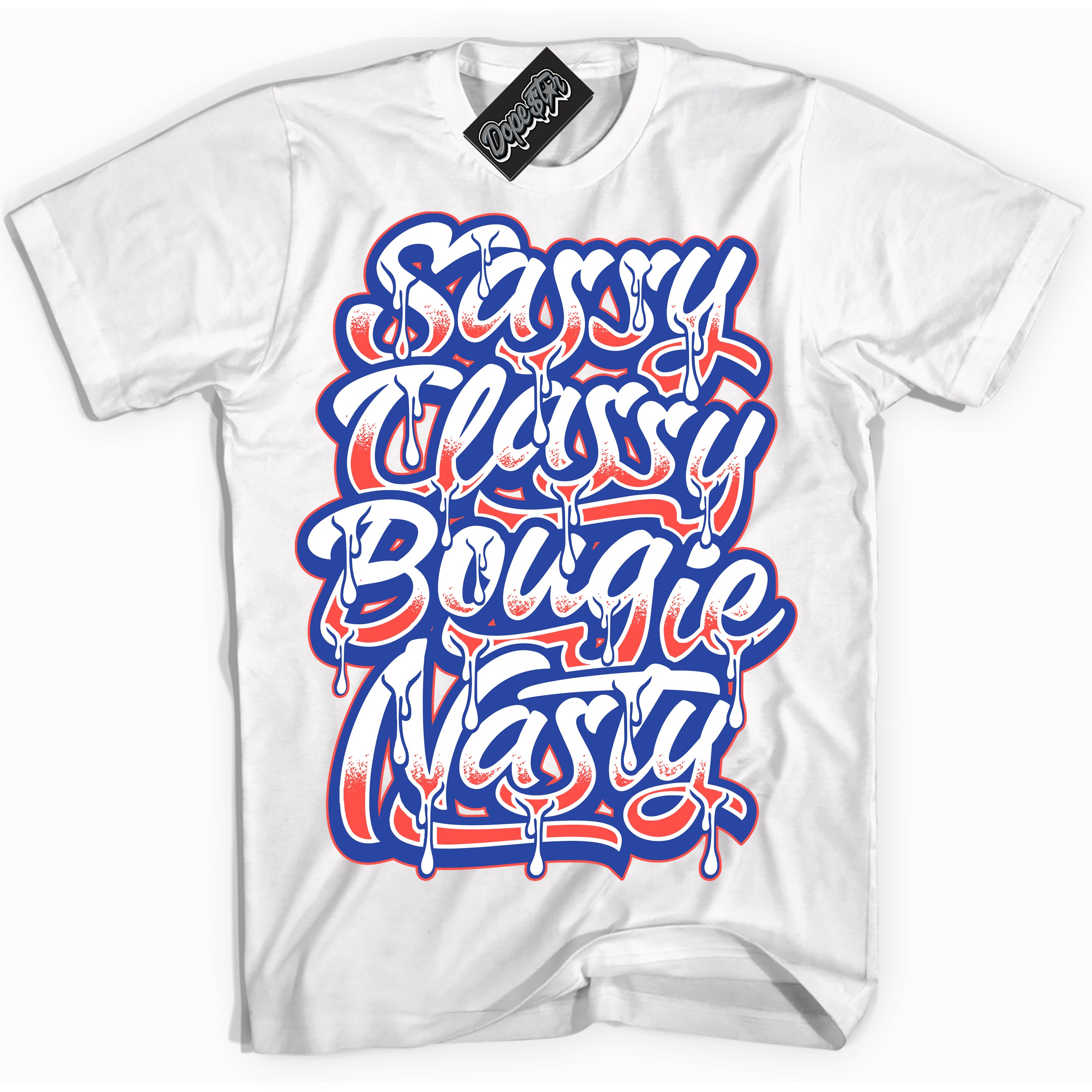 Cool White Shirt with “ Sassy Classy ” design that perfectly matches Ultramarine 180s Sneakers.