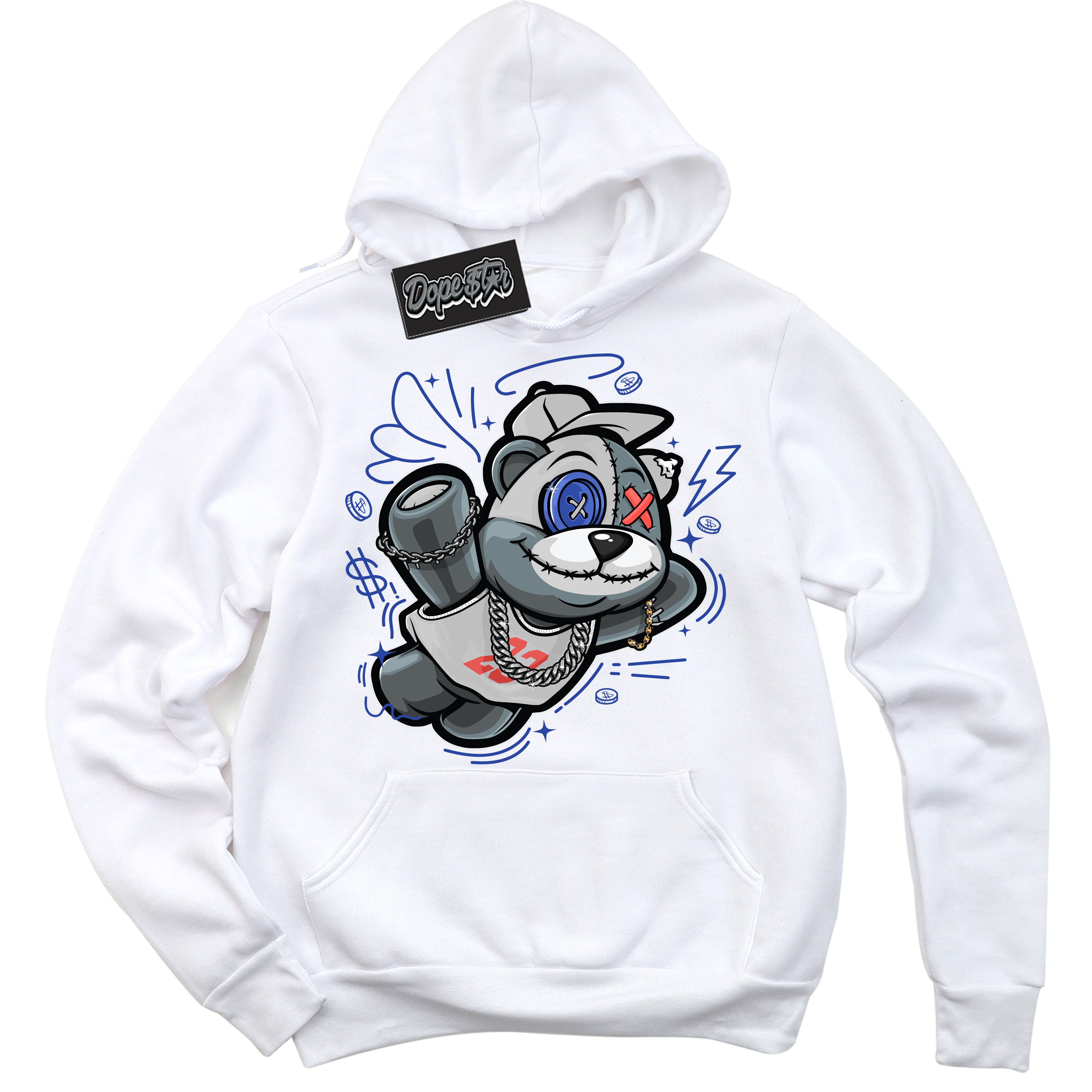 Cool White Hoodie with “ Slam Dunk Bear '' design that Perfectly Matches  Ultramarine 180s Sneakers.