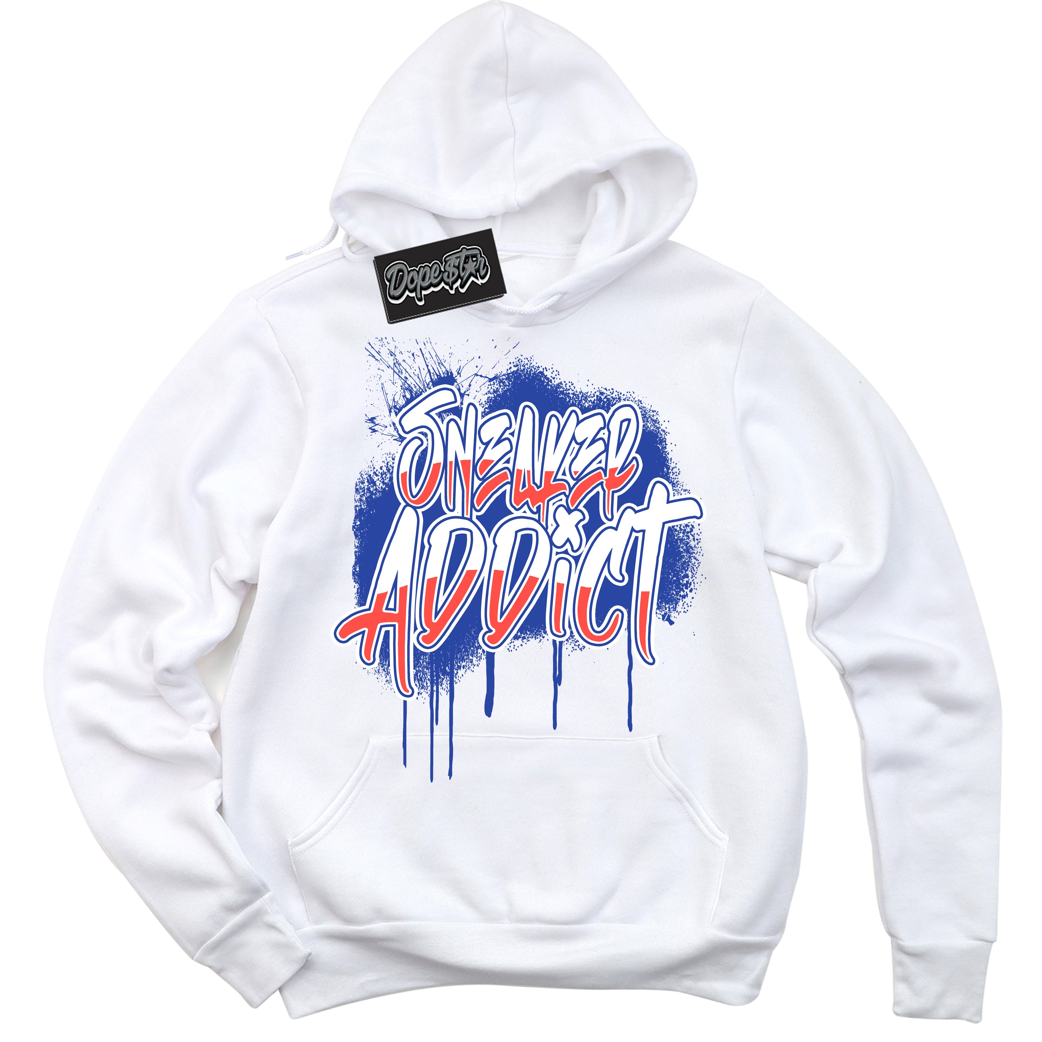 Cool White Hoodie with “ Sneaker Addict '' design that Perfectly Matches  Ultramarine 180s Sneakers.