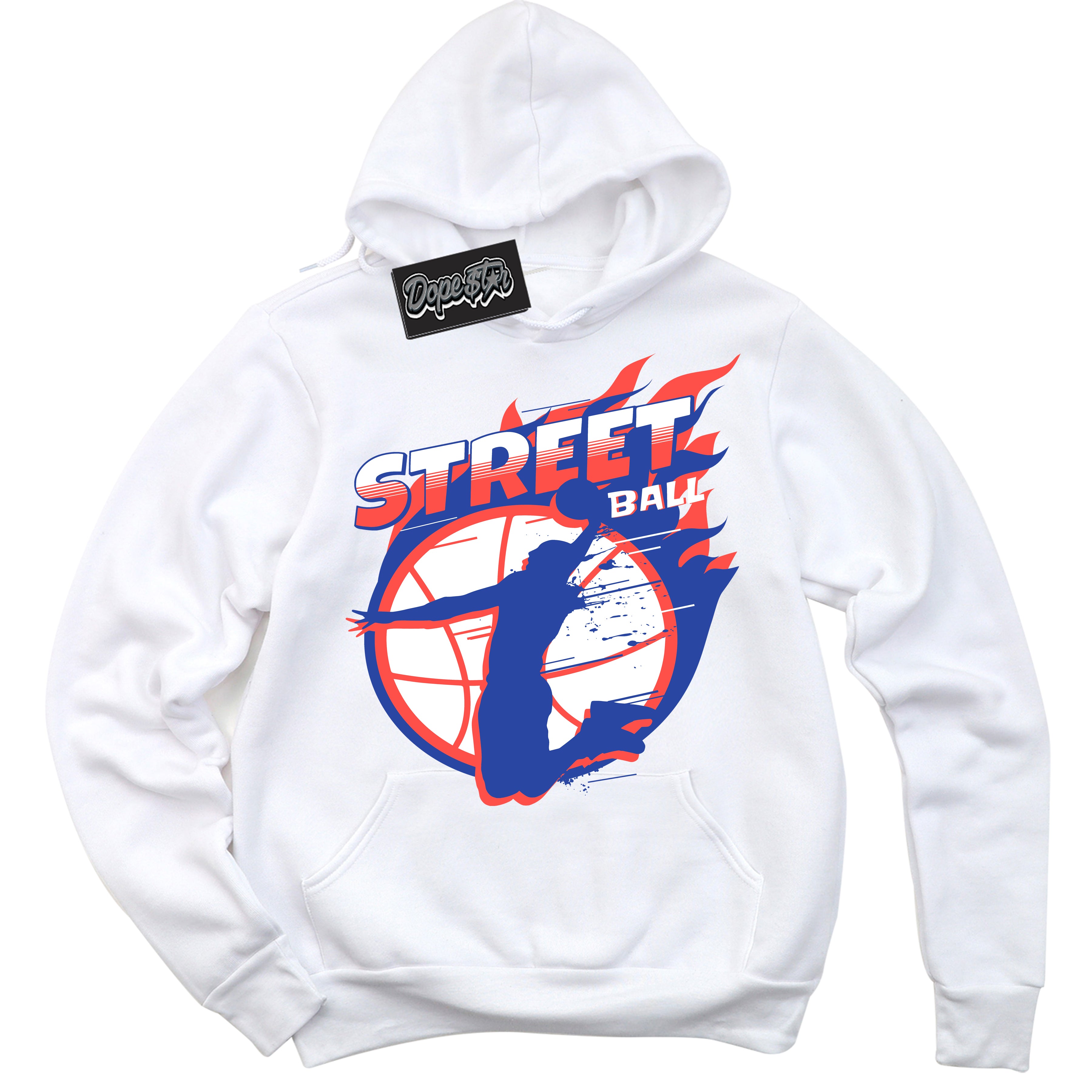 Cool White Hoodie with “ Street Ball '' design that Perfectly Matches  Ultramarine 180s Sneakers.