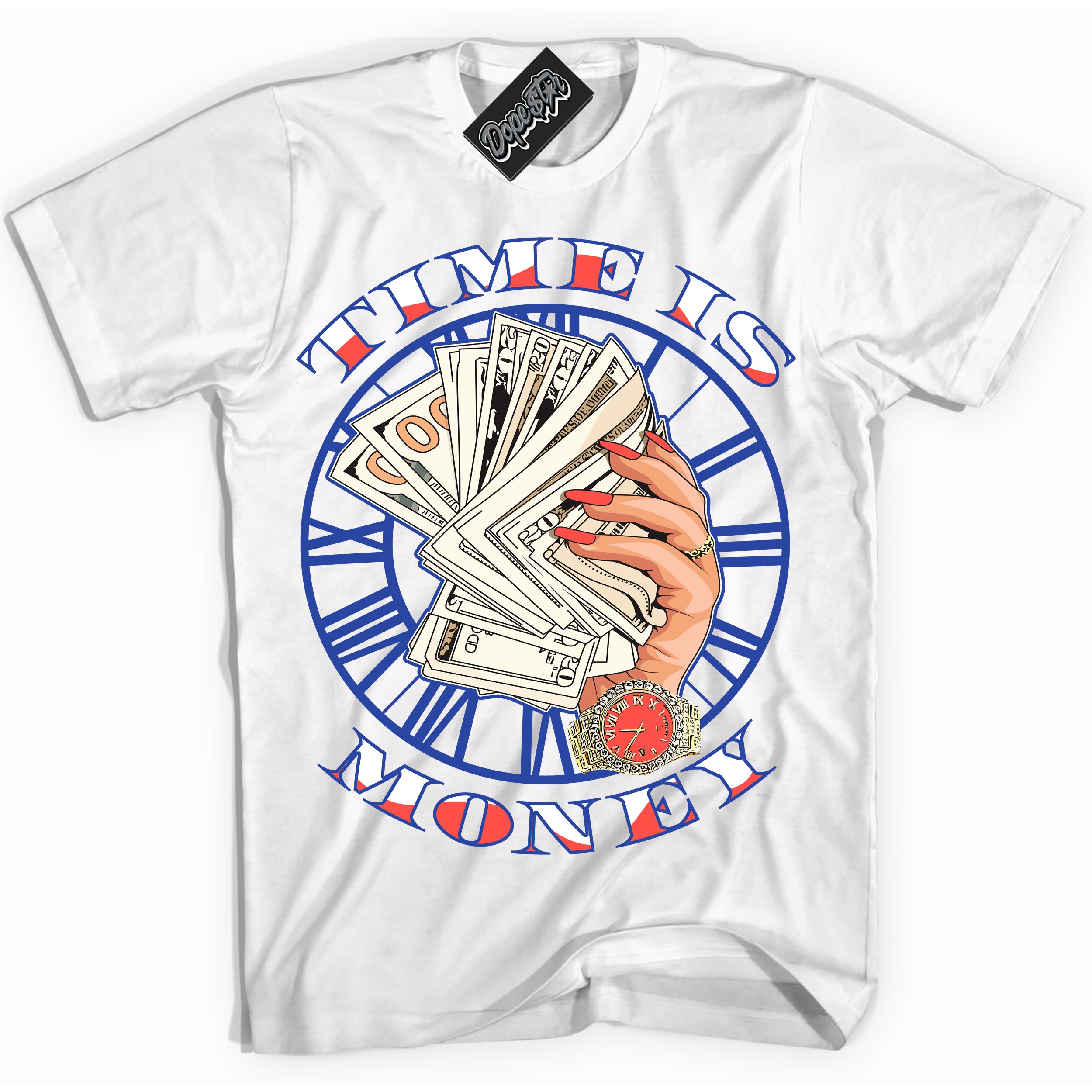 Cool White Shirt with “ Time Is Money ” design that perfectly matches Ultramarine 180s Sneakers.