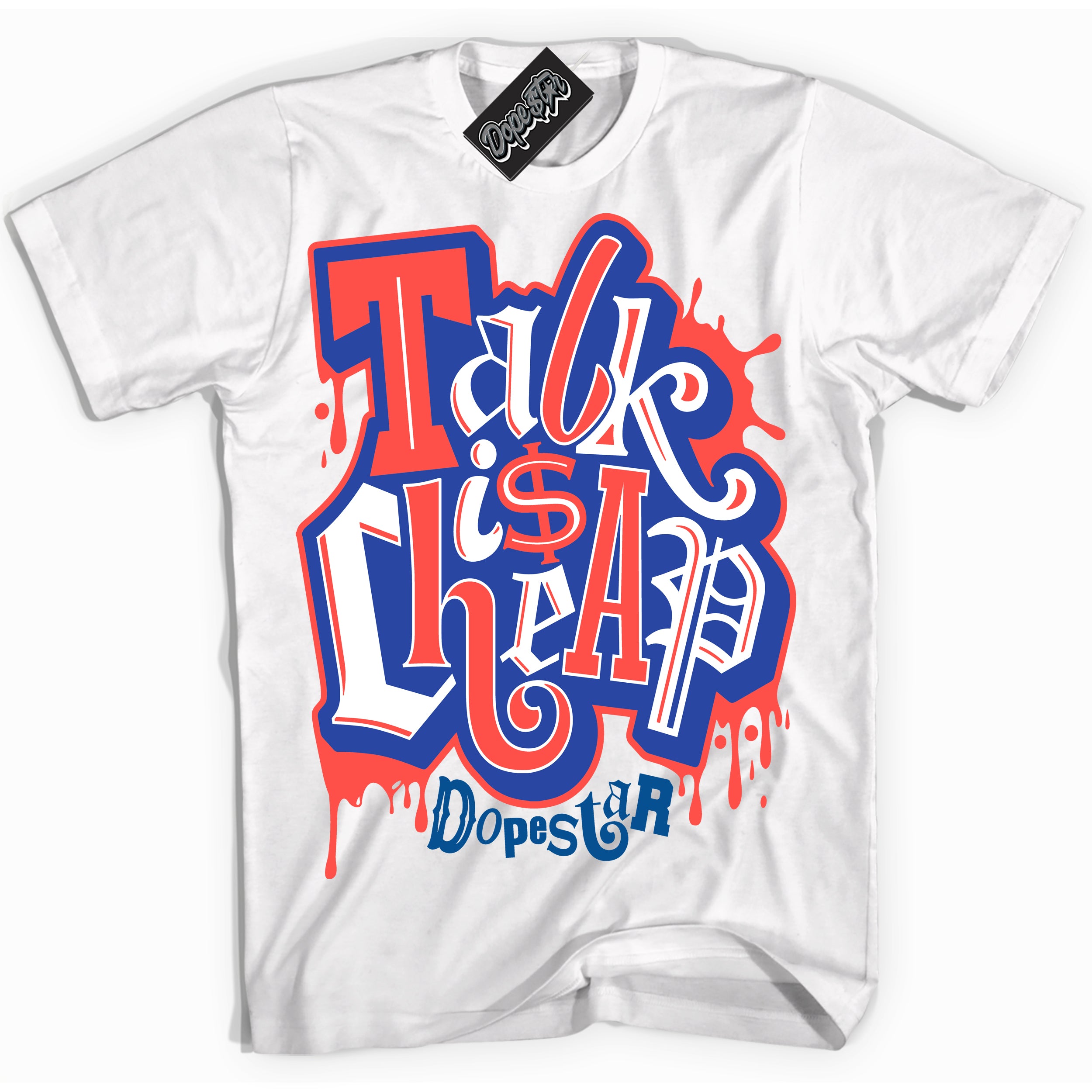 Cool White Shirt with “ Talk Is Cheap ” design that perfectly matches Ultramarine 180s Sneakers.