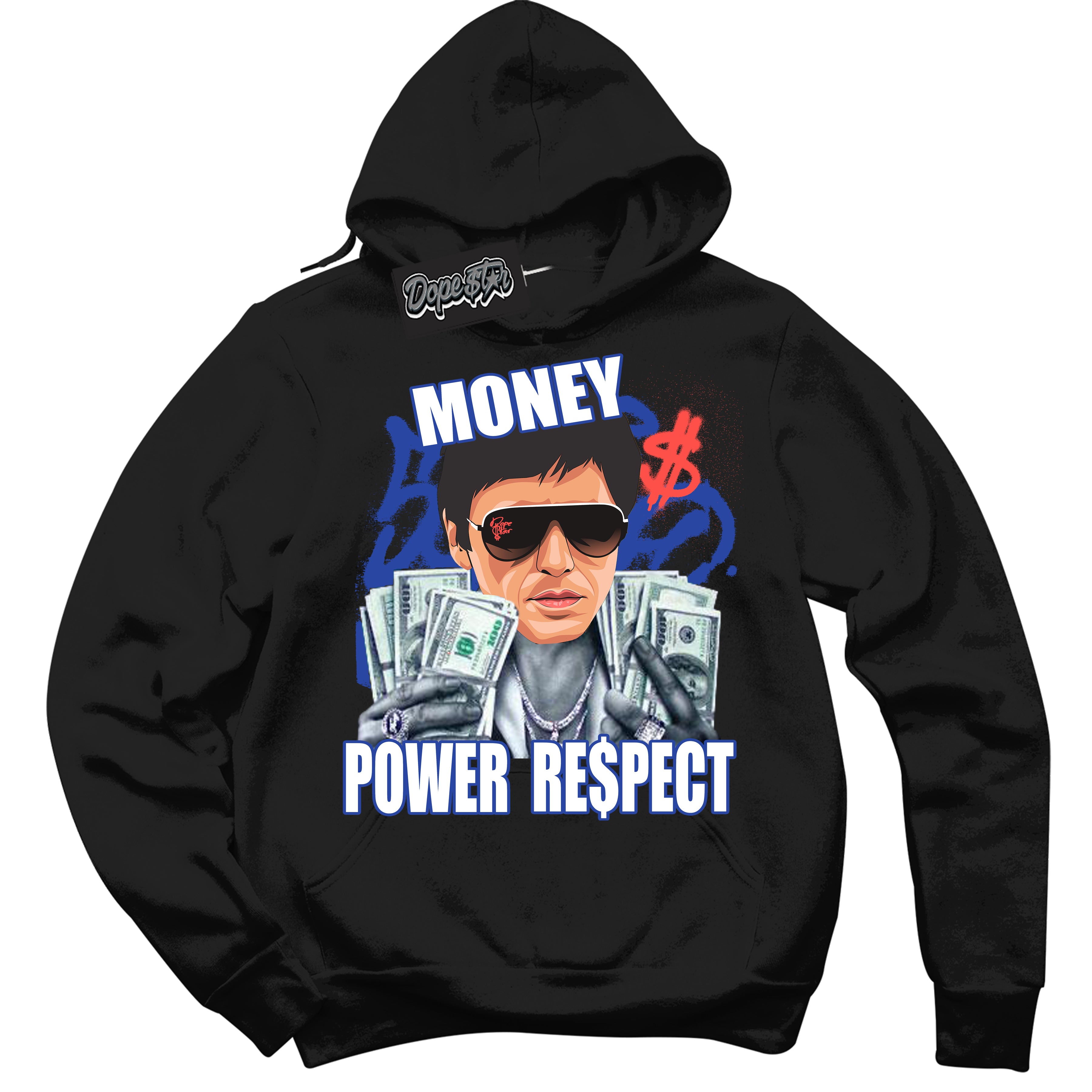 Cool Black Hoodie with “ Tony Montana '' design that Perfectly Matches  Ultramarine 180s Sneakers.