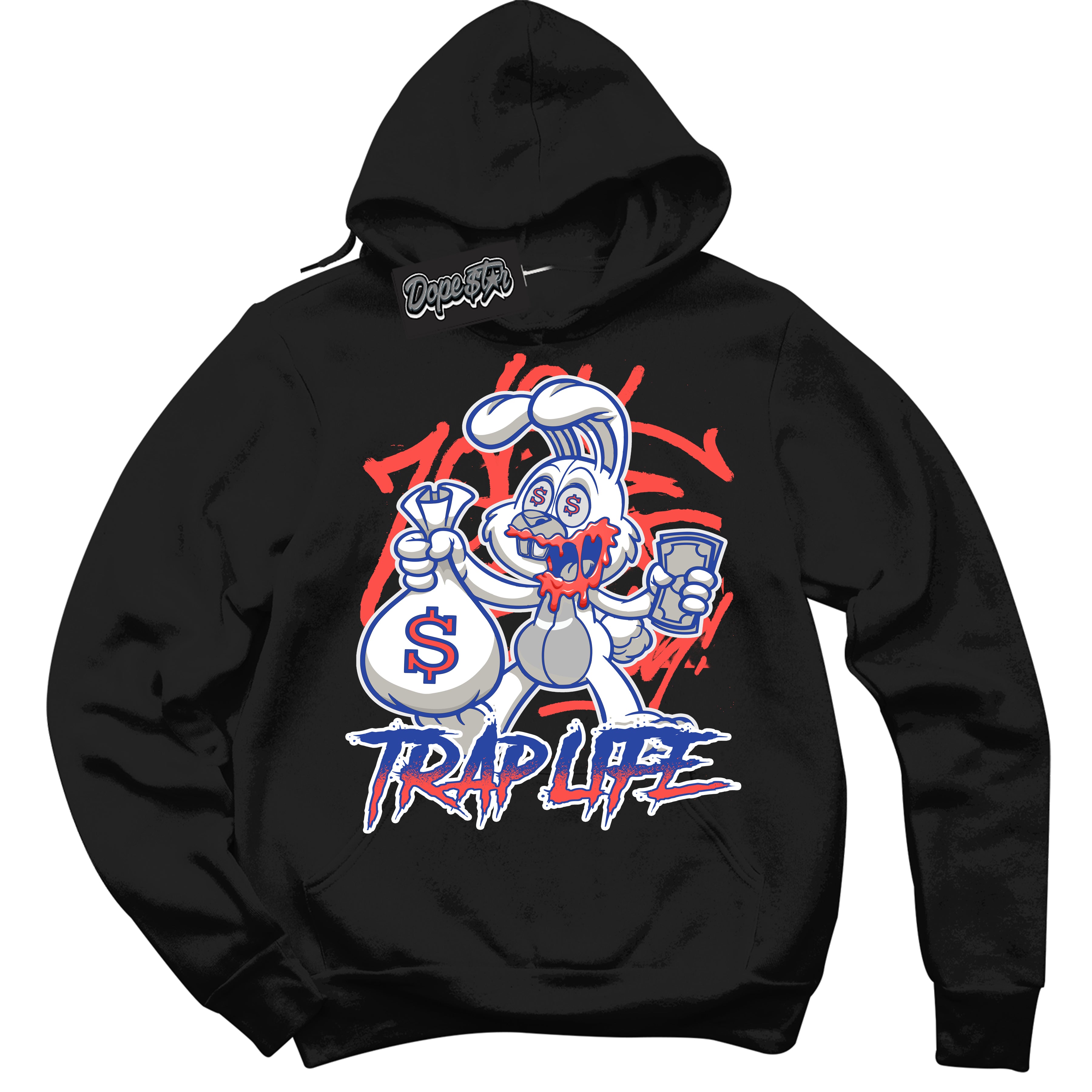 Cool Black Hoodie with “ Trap Rabbit '' design that Perfectly Matches  Ultramarine 180s Sneakers.