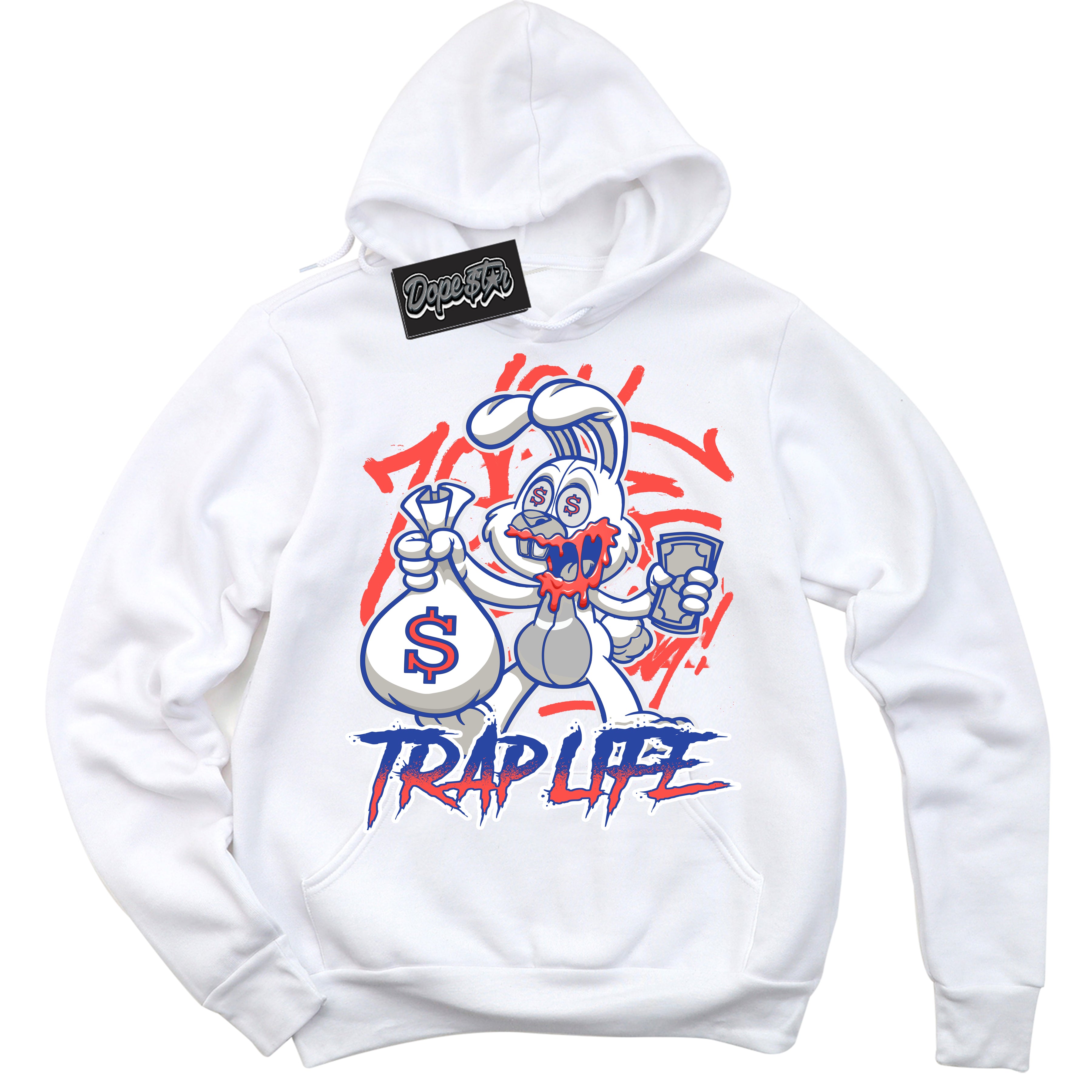 Cool White Hoodie with “ Trap Rabbit '' design that Perfectly Matches  Ultramarine 180s Sneakers.