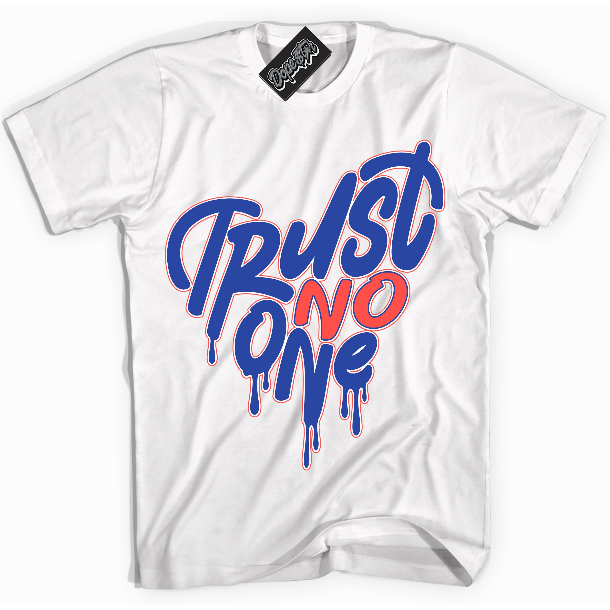 Cool White Shirt with “ Trust No One Heart ” design that perfectly matches Ultramarine 180s Sneakers.