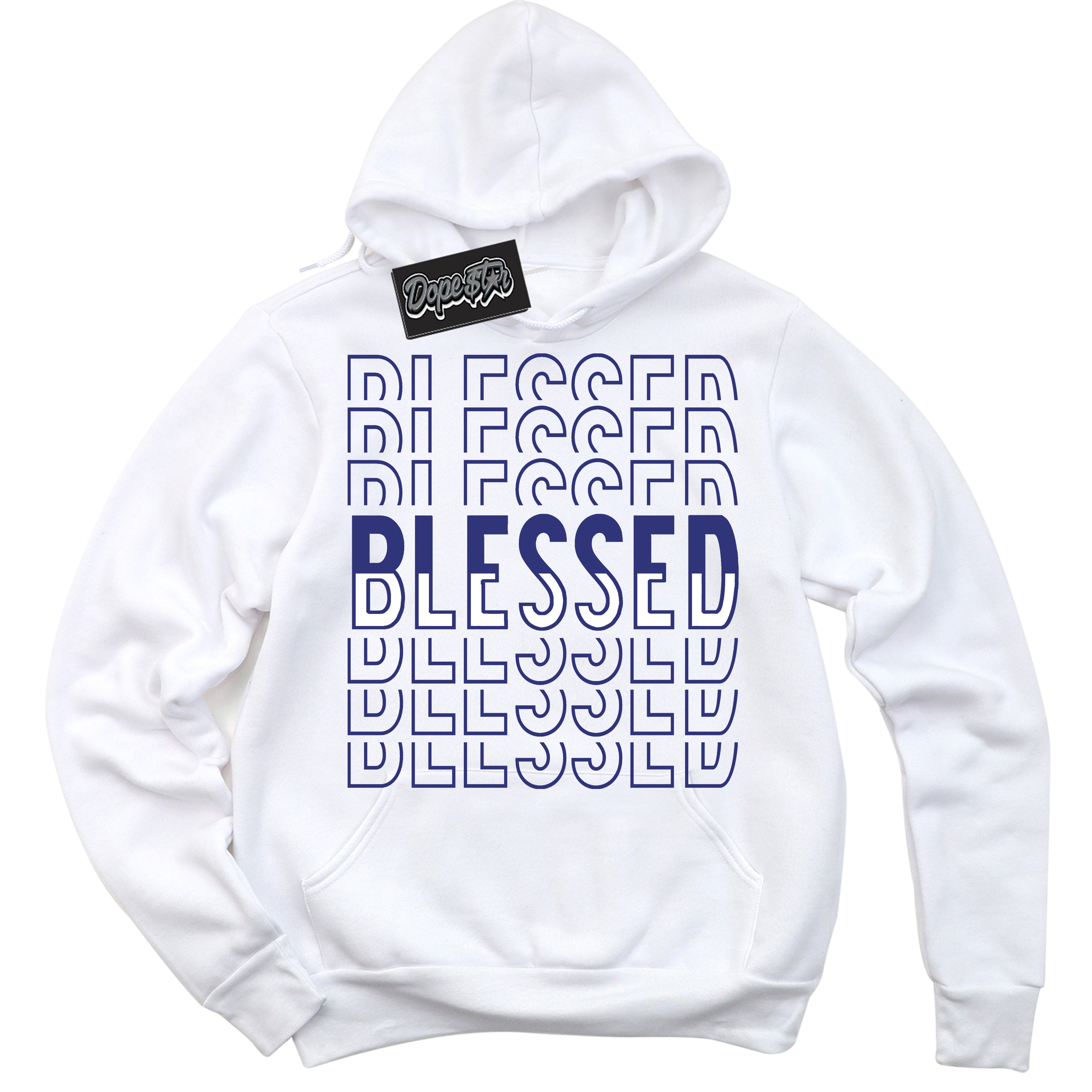 Cool White Hoodie with “ Blessed Stacked ”  design that Perfectly Matches Concord Dunk.
