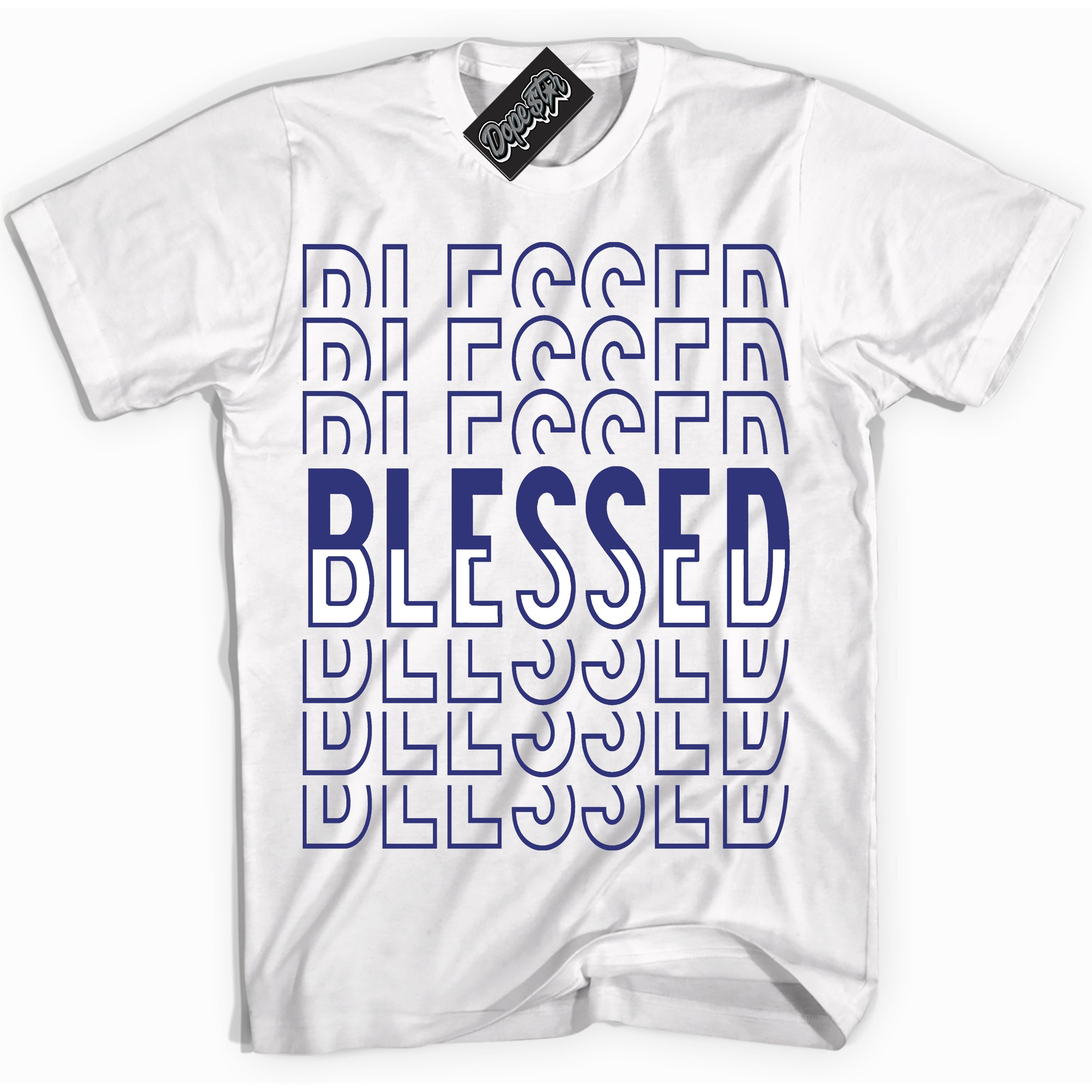 Cool White Shirt with “ Blessed Stacked ” design that perfectly matches Concord Dunk.
