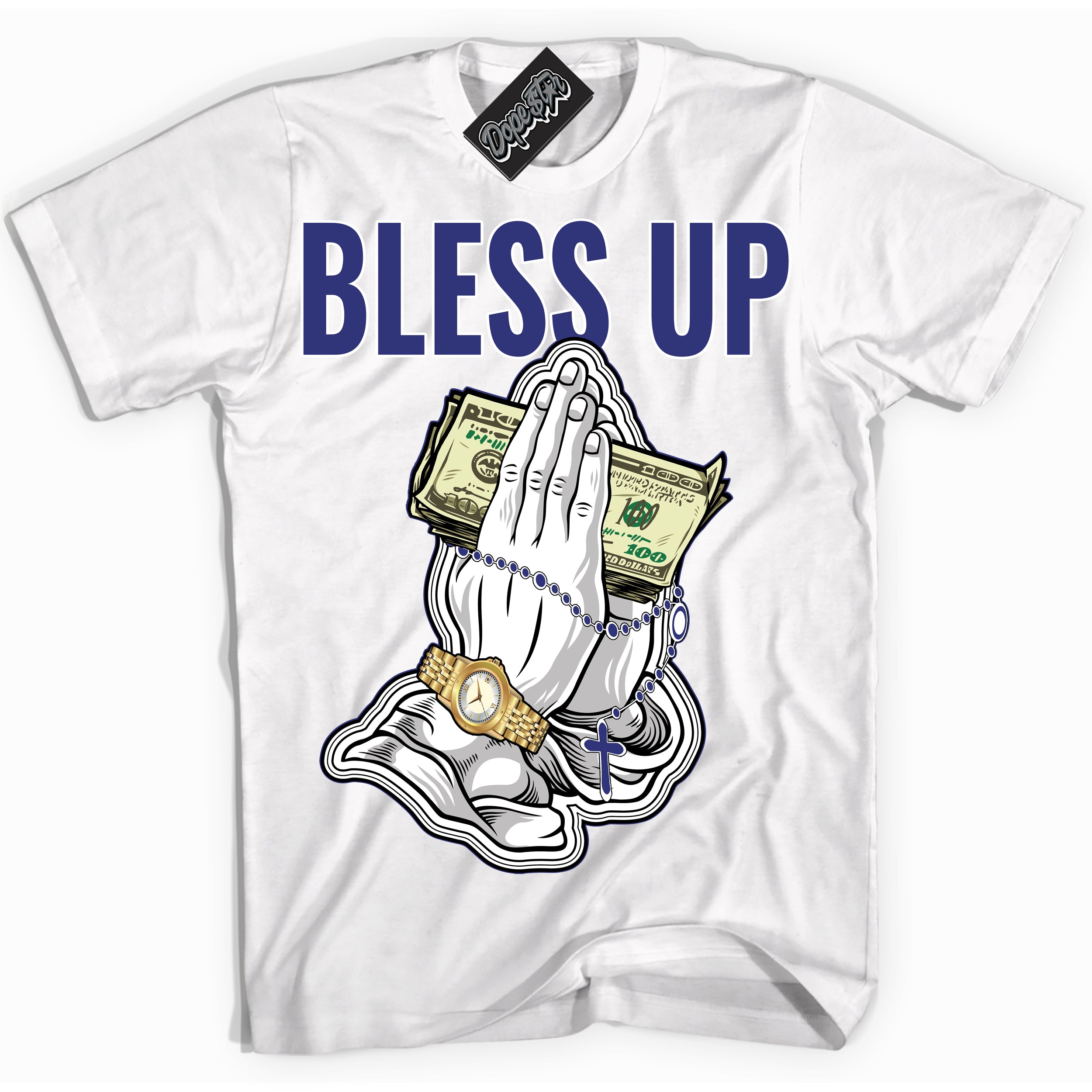 Cool White Shirt with “ Bless Up ” design that perfectly matches Concord Dunk.
