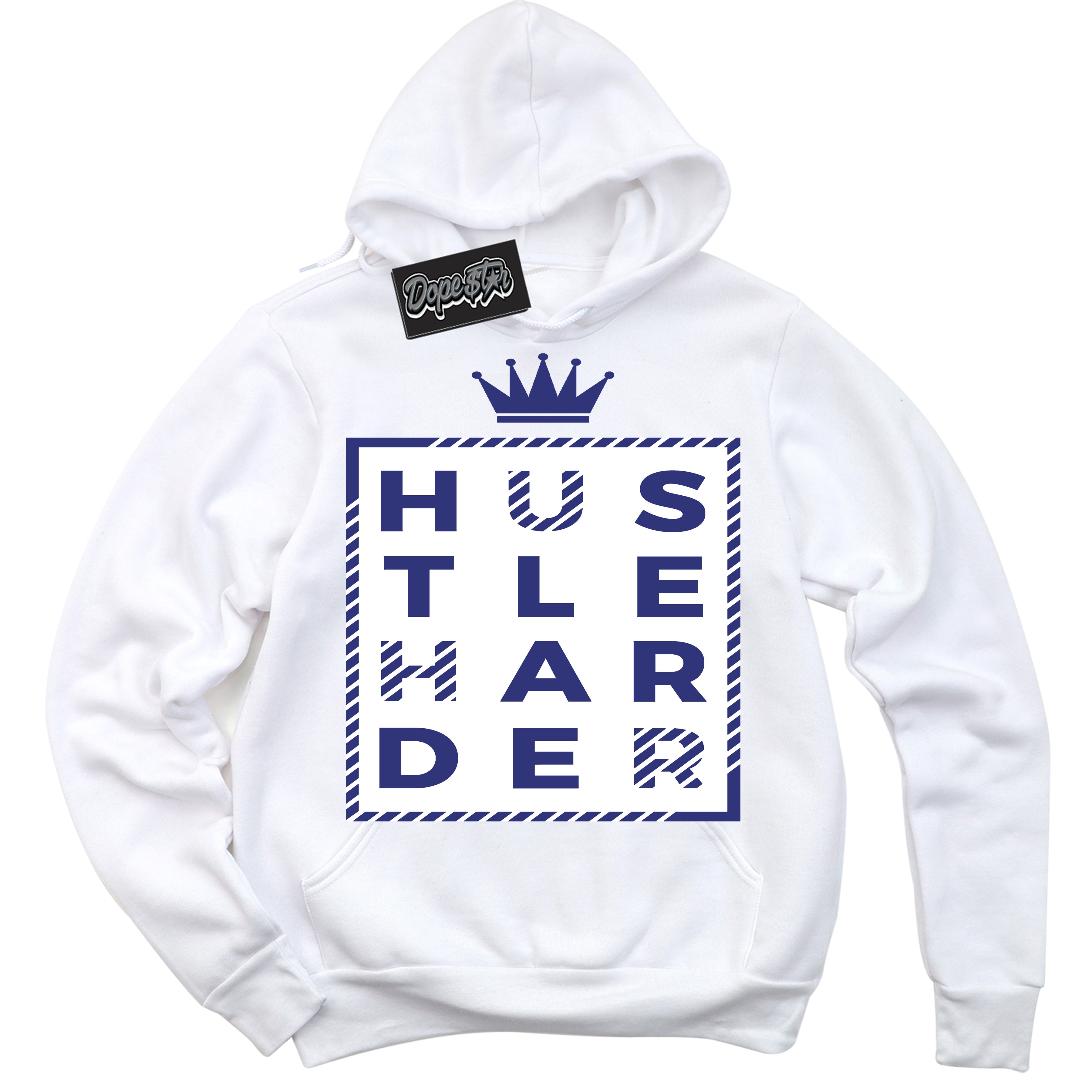 Cool White Hoodie with “ Hustle Harder ”  design that Perfectly Matches Concord Dunk.
