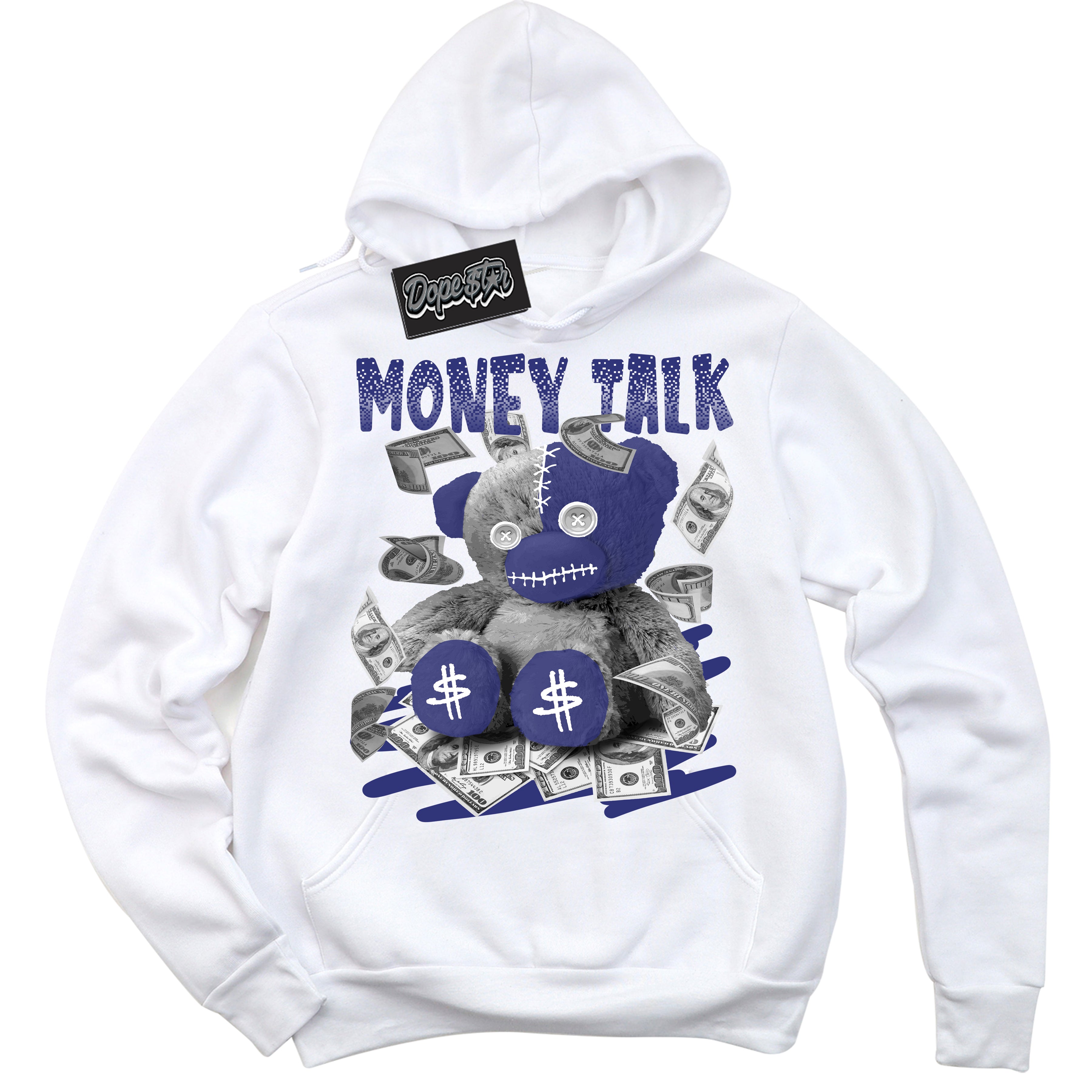 Cool White Hoodie with “ Money Talk Bear ”  design that Perfectly Matches Concord Dunk.
