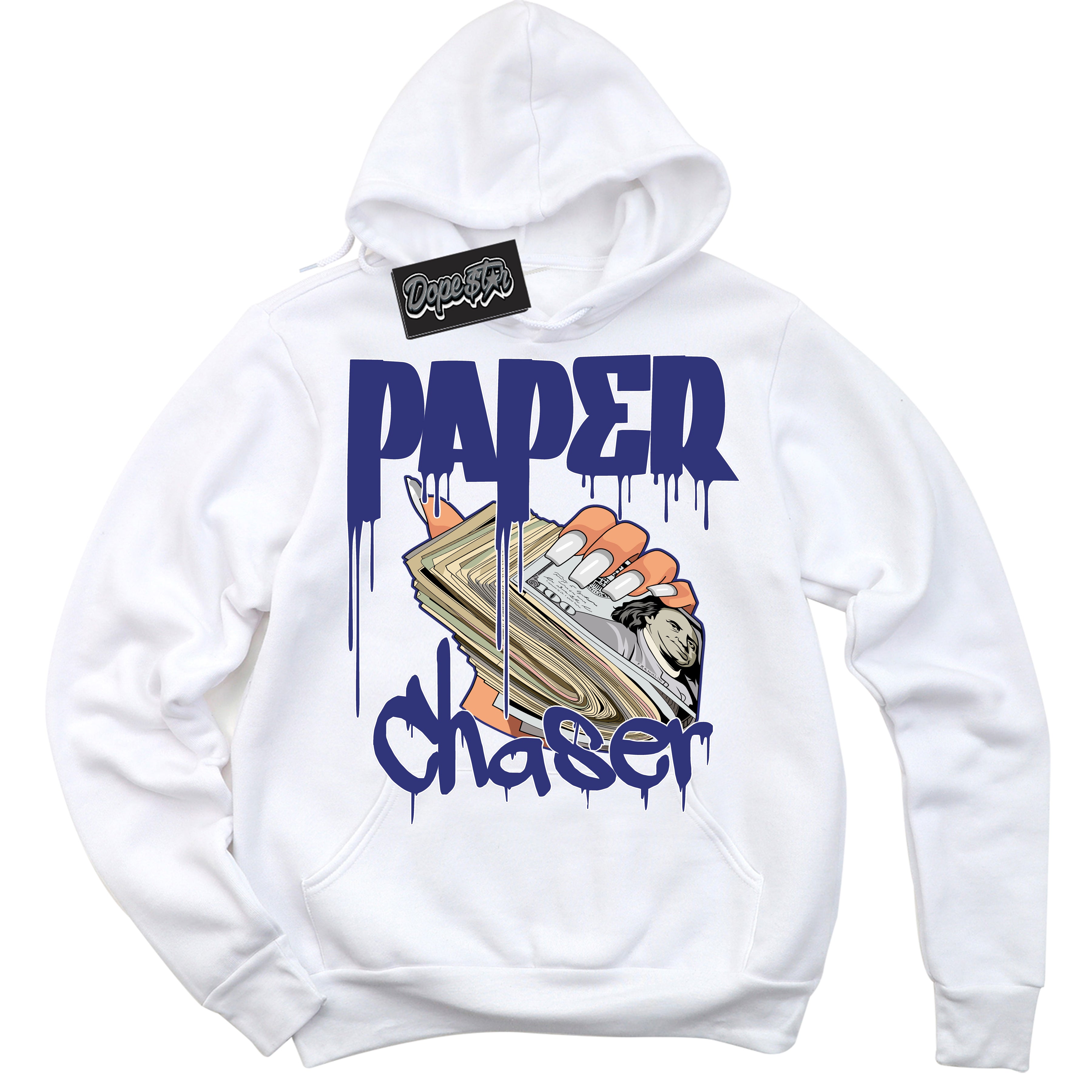 Cool White Hoodie with “ Paper Chaser ”  design that Perfectly Matches Concord Dunk.
