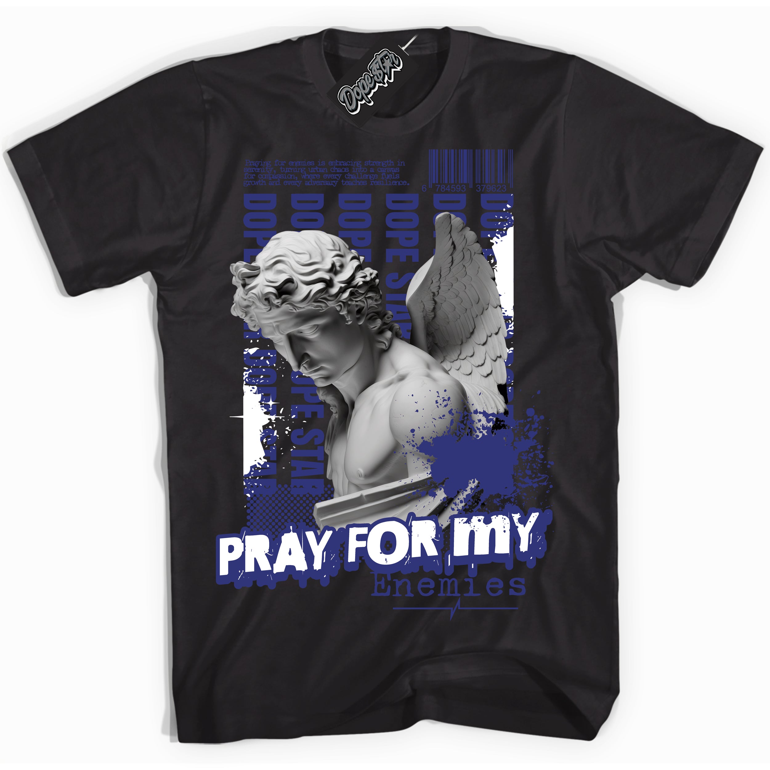 Cool Black Shirt with “ Pray Enemies” design that perfectly matches Concord Sneakers.