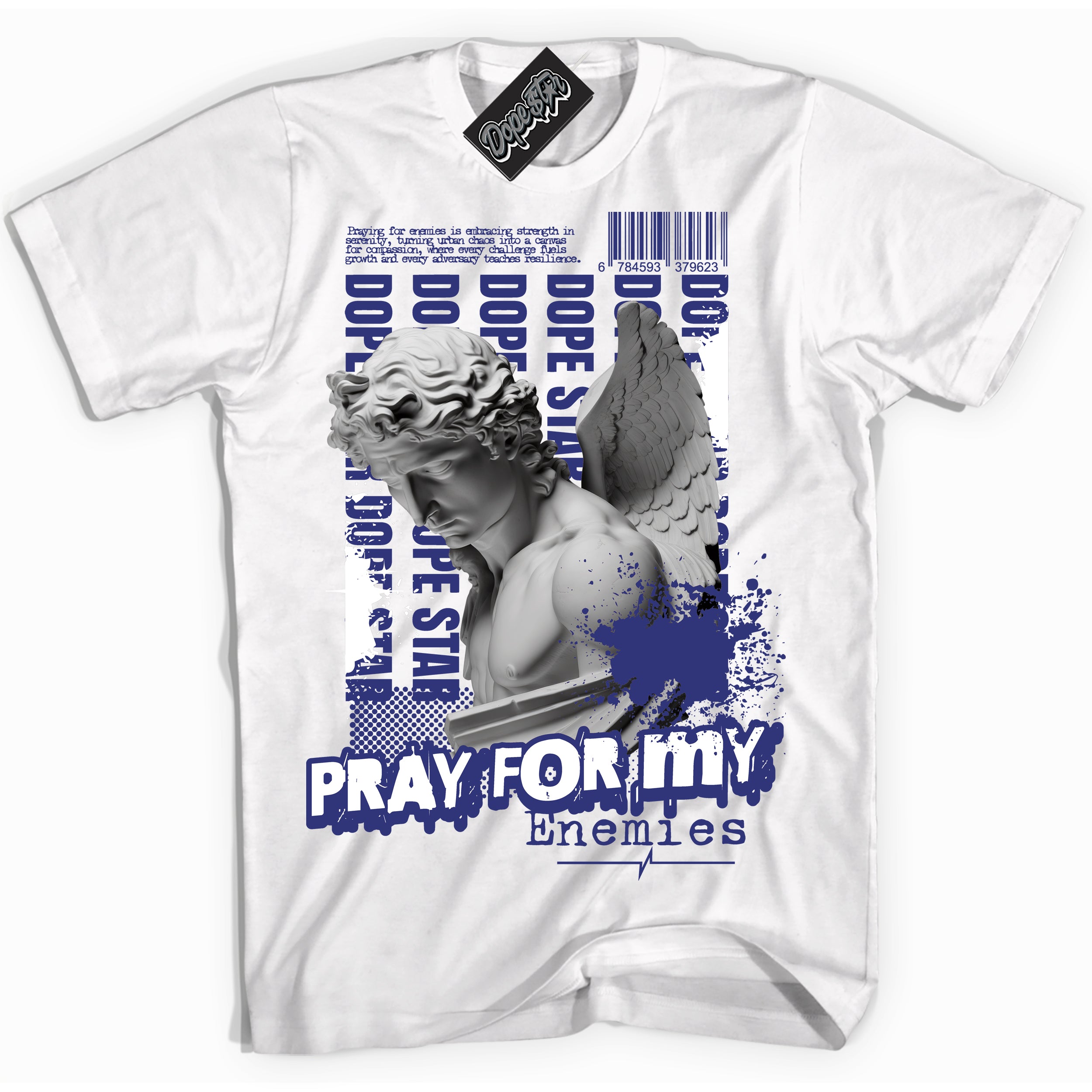 Cool White Shirt with “ Pray Enemies” design that perfectly matches Concord Sneakers.