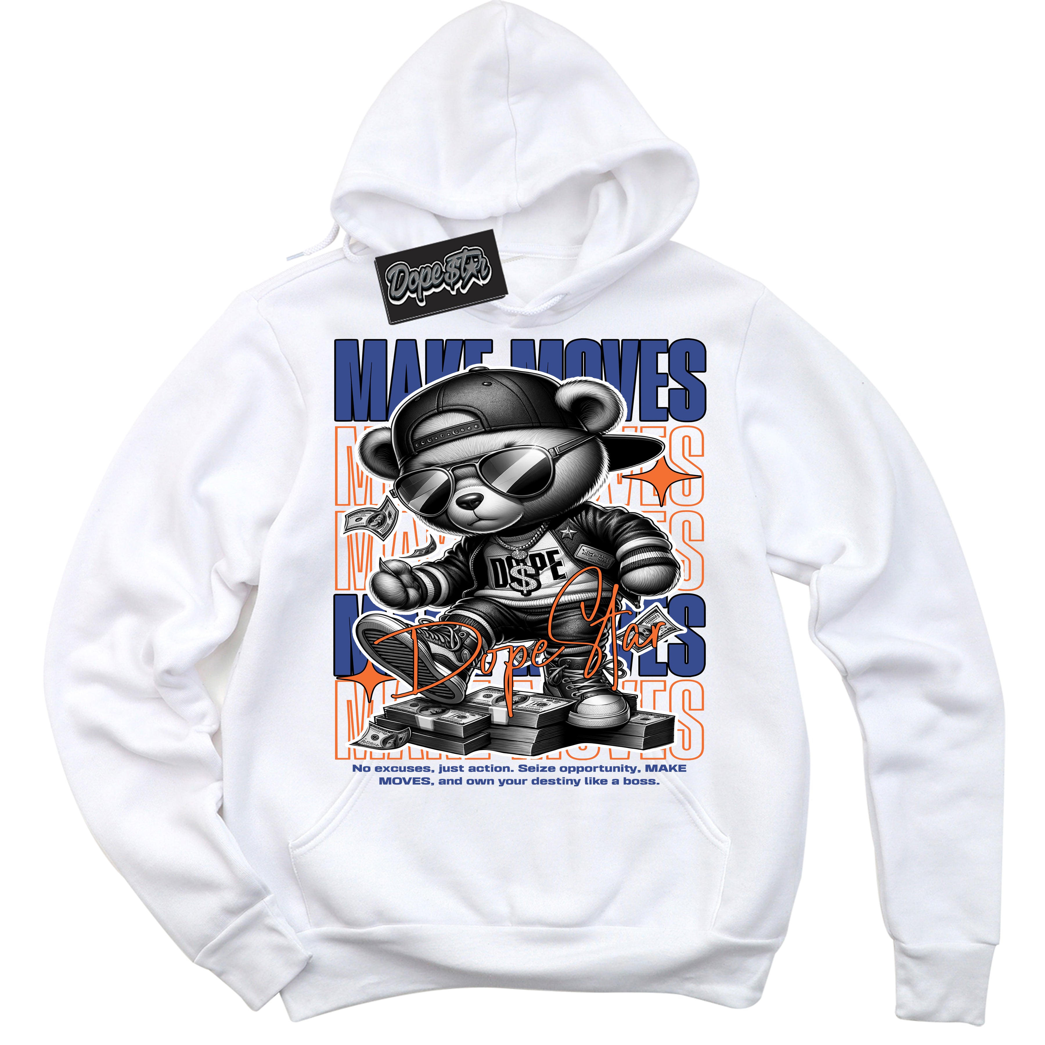 Cool White Hoodie with “ Makin Moves ”  design that Perfectly Matches Knicks  Sneakers.