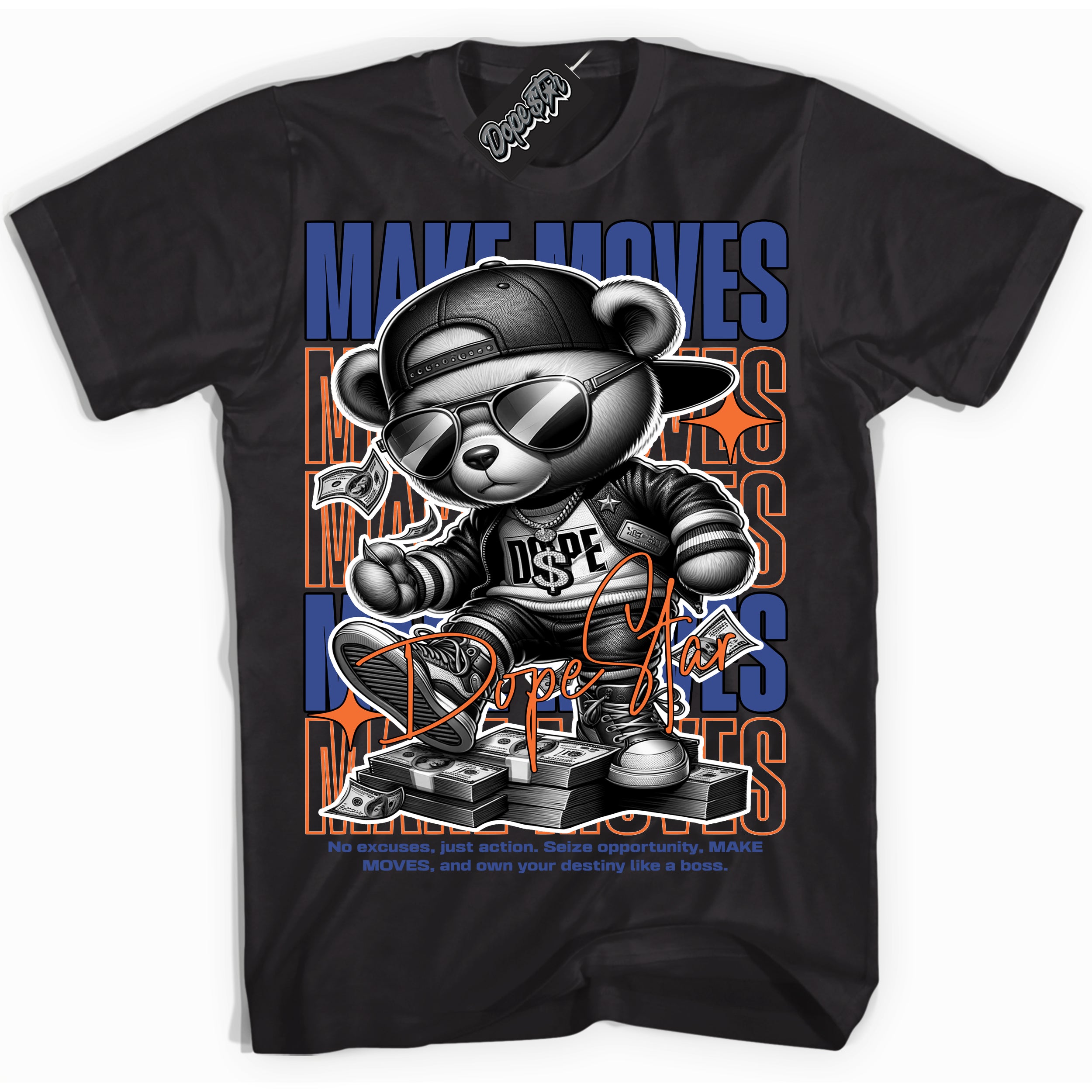 Cool Black Shirt with “ Makin Moves” design that perfectly matches Knicks  Sneakers.