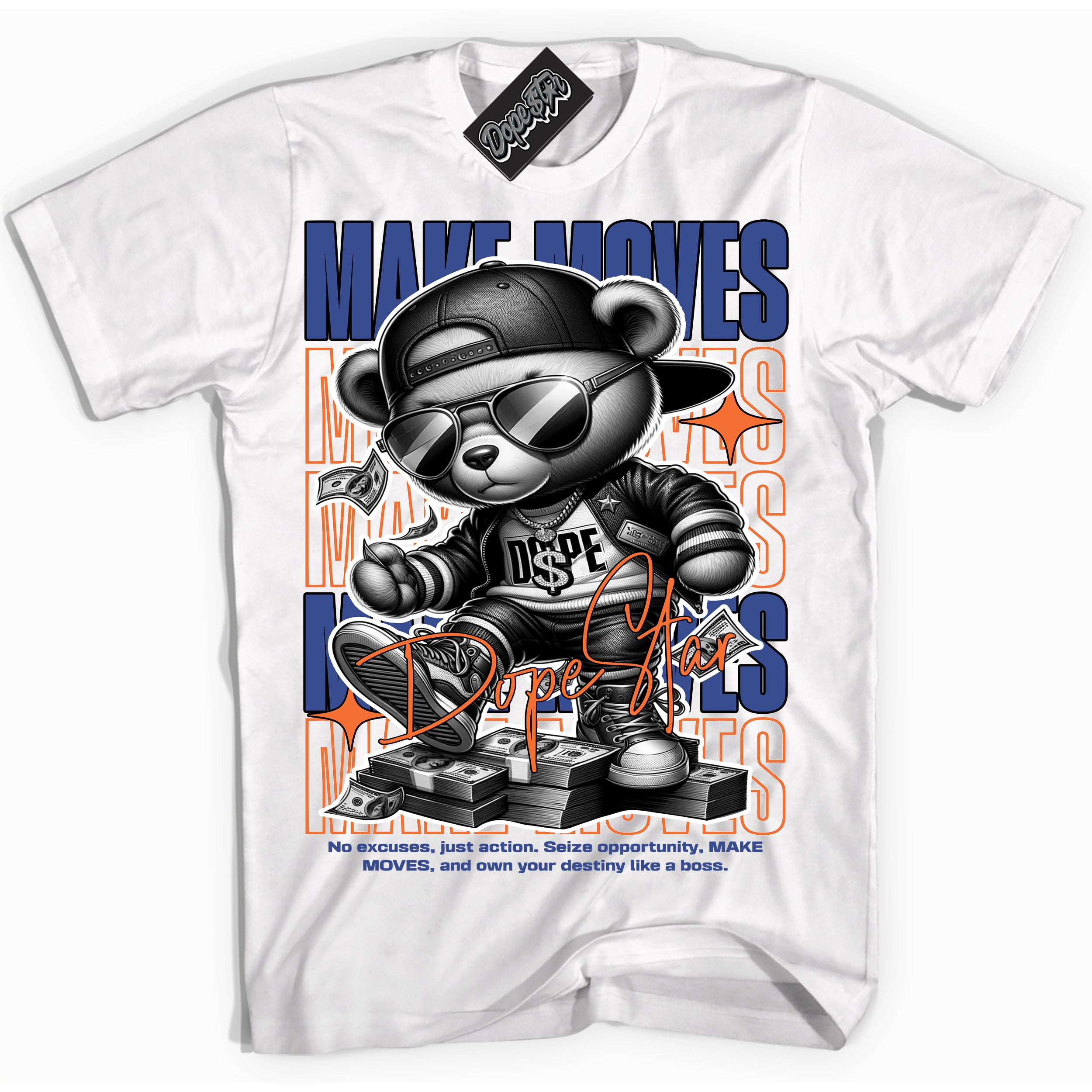 Cool White Shirt with “ Makin Moves” design that perfectly matches Knicks  Sneakers.