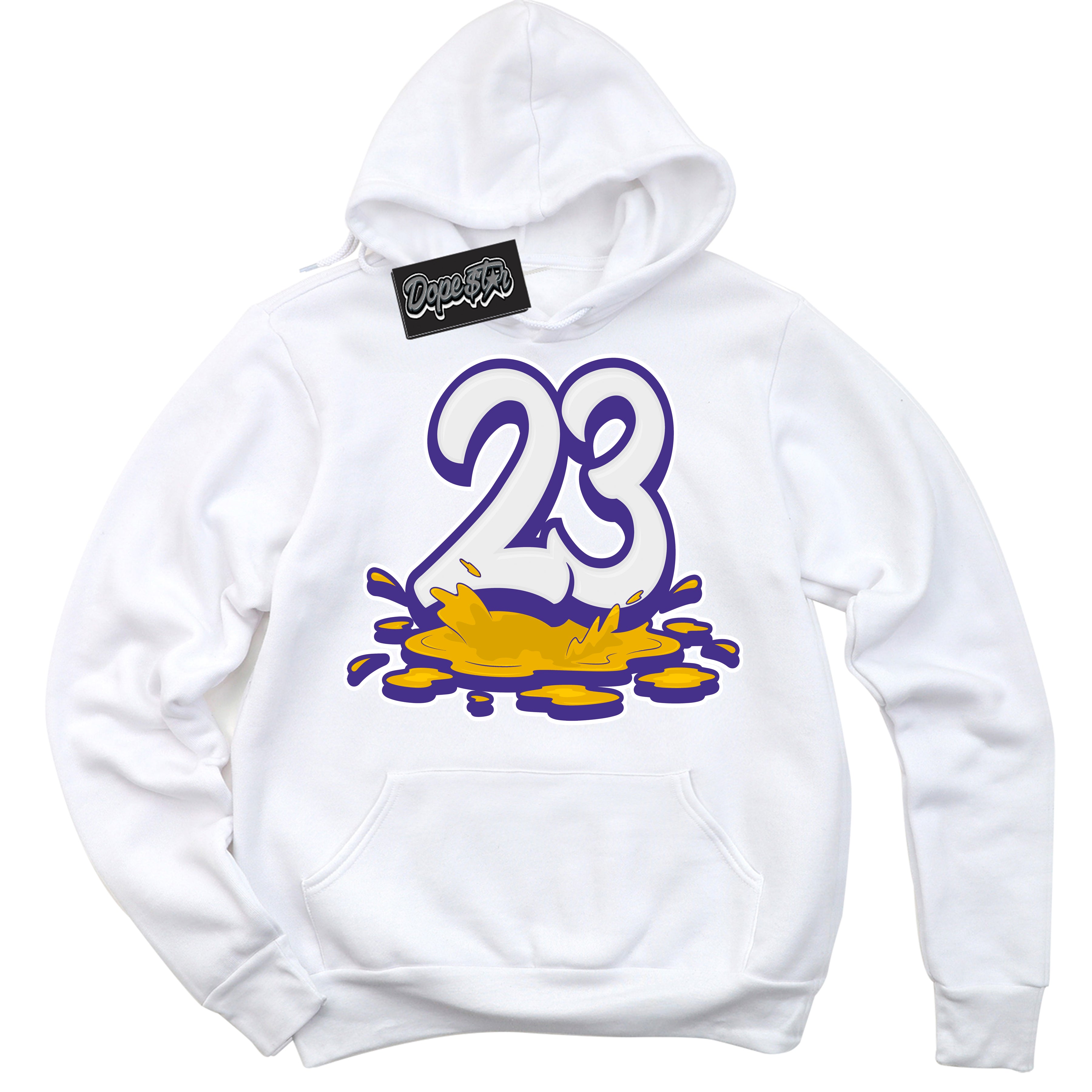 Cool White Hoodie with “23 Melting” design that Perfectly Matches Kobe 8 Protro Lakers Home Sneakers.