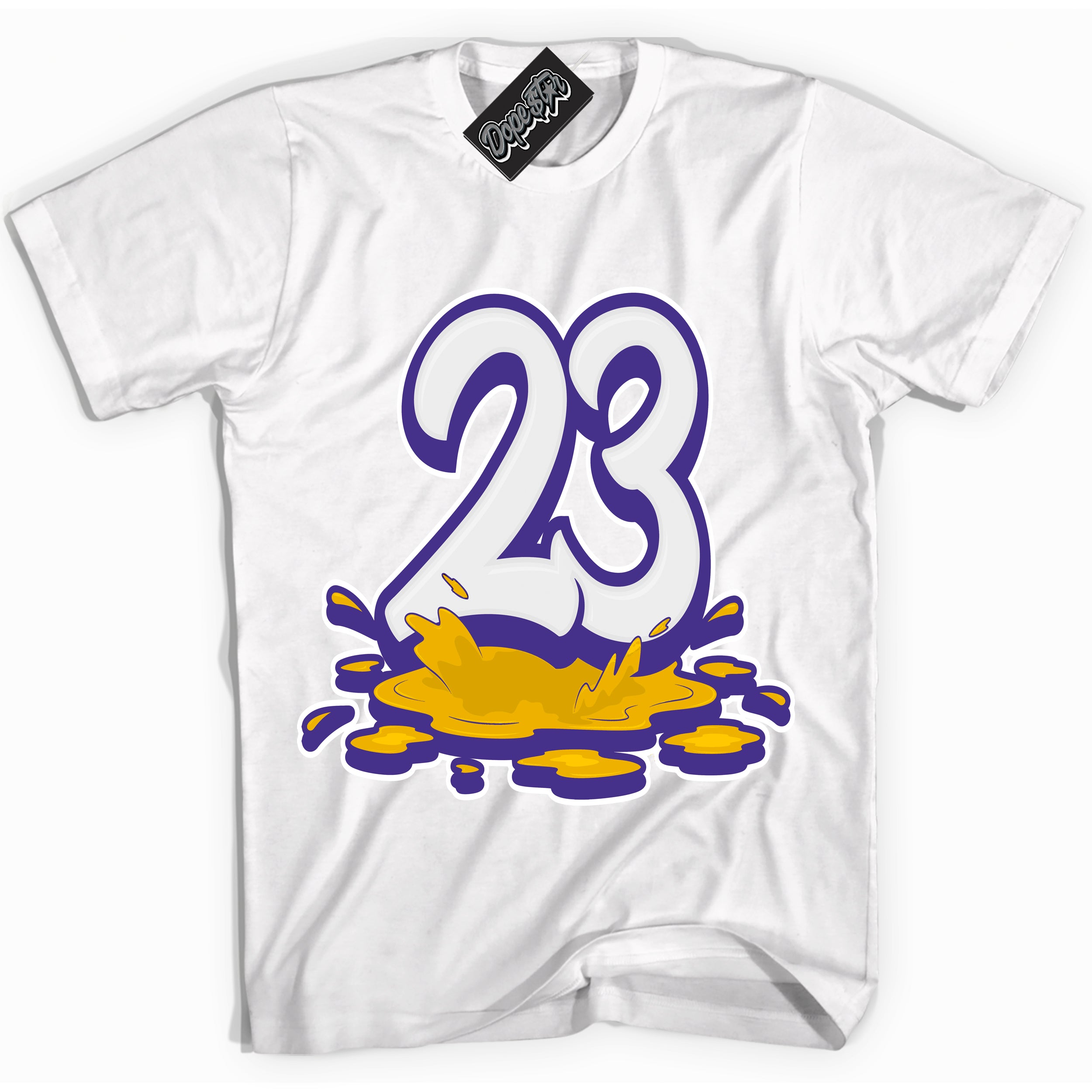 Cool White Shirt with “23 Melting” design that perfectly matches the Kobe 8 Protro Lakers Home Sneakers.