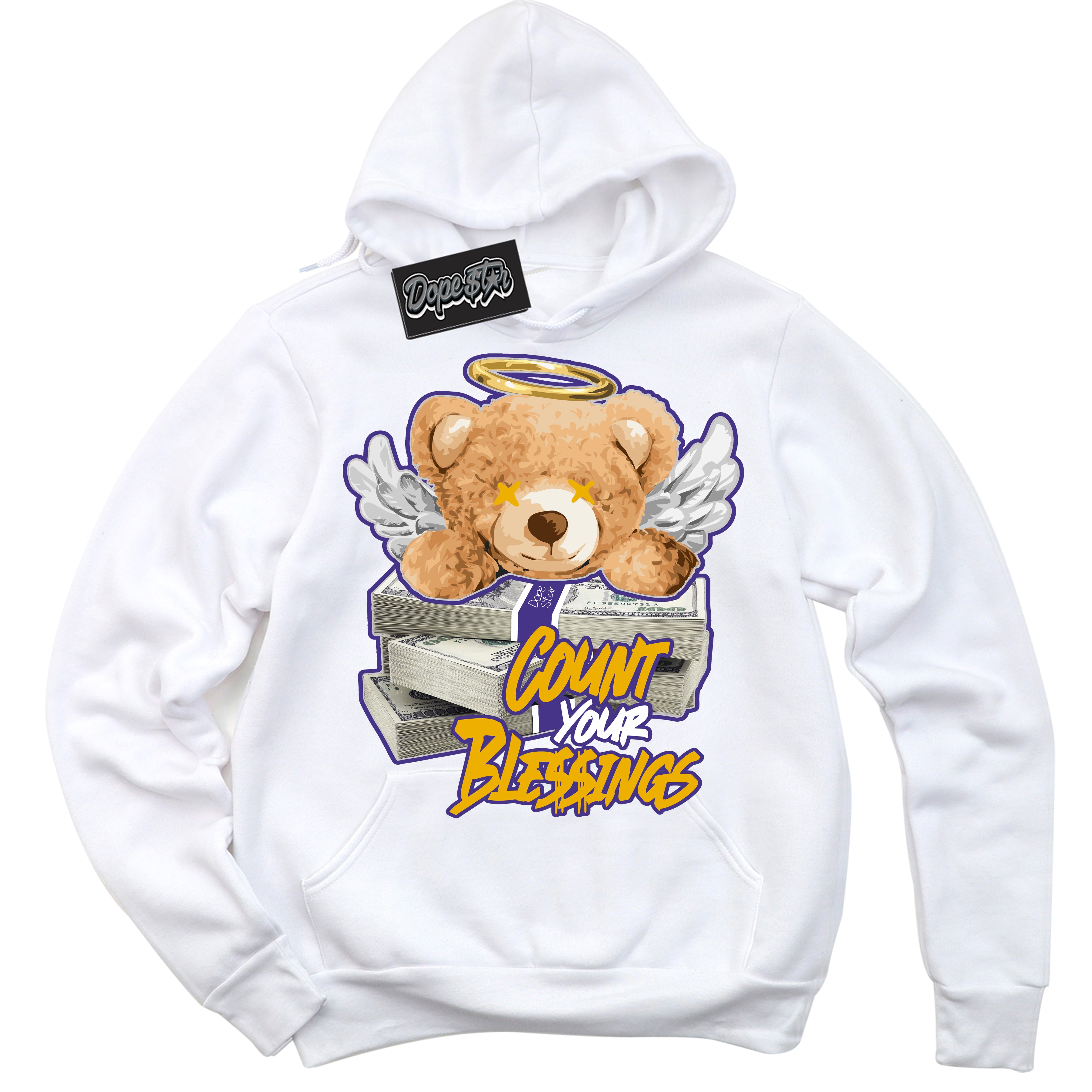 Cool White Hoodie with “Count Your Blessings” design that Perfectly Matches Kobe 8 Protro Lakers Home Sneakers.