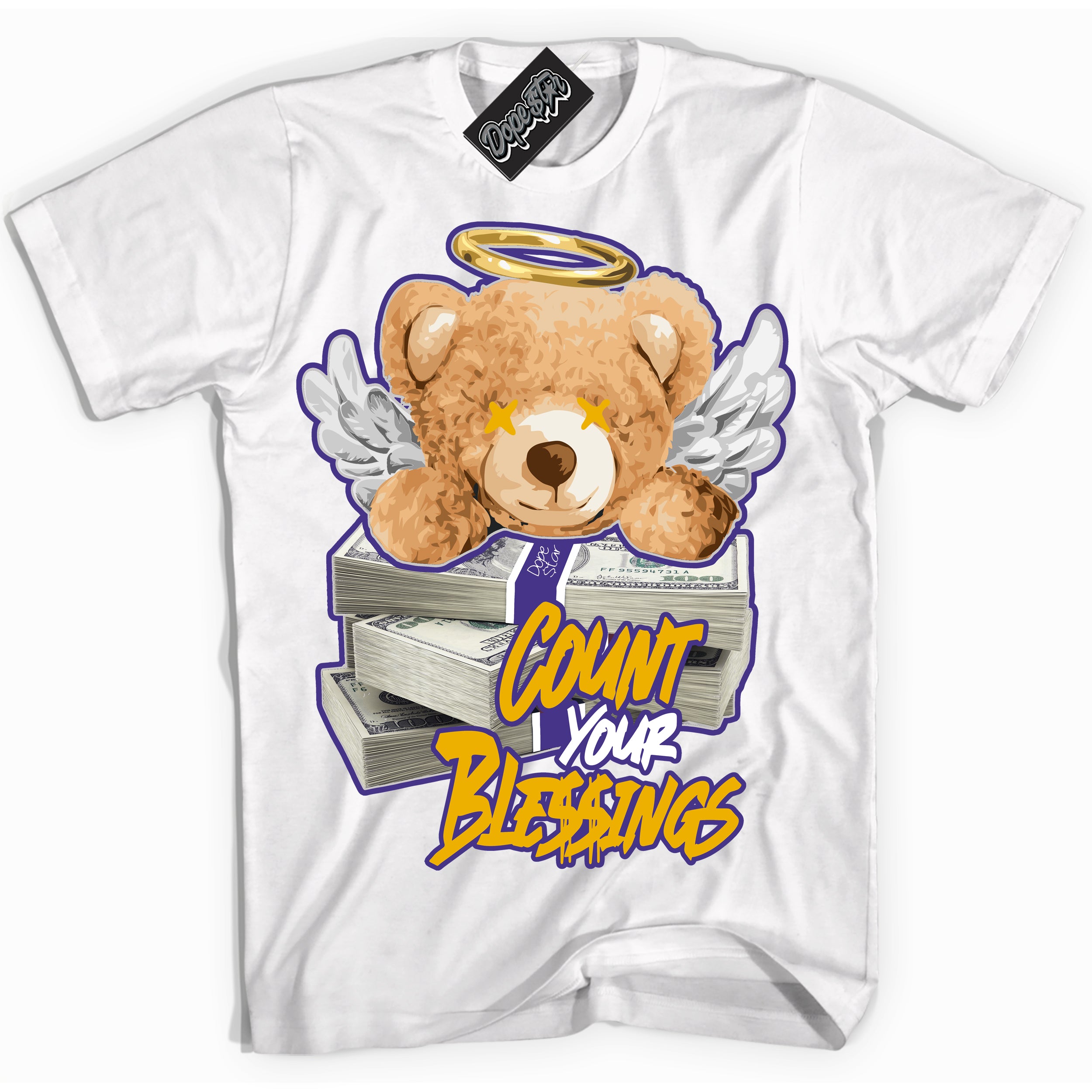 Cool White Shirt with “Count Your Blessings” design that perfectly matches the Kobe 8 Protro Lakers Home Sneakers.